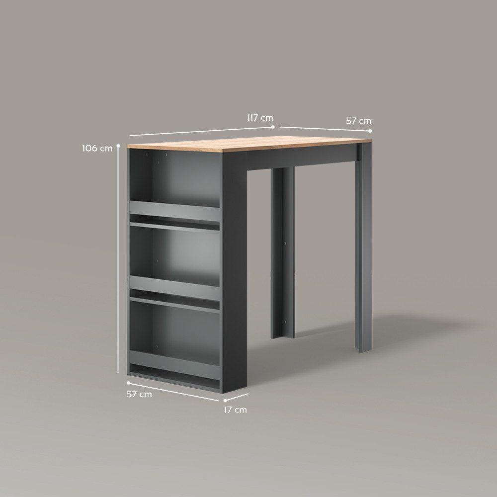 Livinity® Bartisch Regusa, Goldkraft Eiche/Anthrazit/Anthrazit, 57 x 117 cm (1-St)