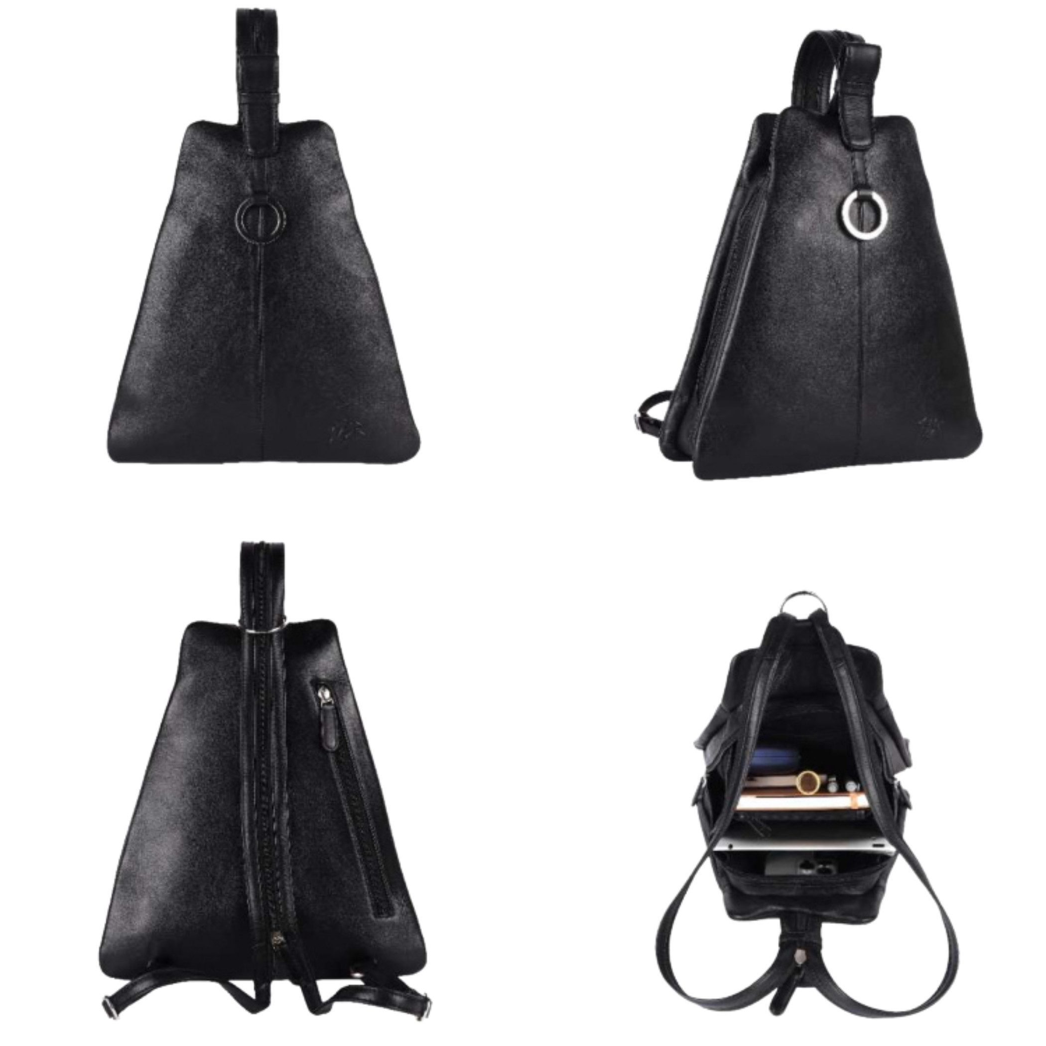 Ella Eisvogel Cityrucksack Nappaleder Rucksack Damen Schwarz Echtleder 3in1 Tasche, Wandelbar als Rucksack, Crossbody & Schultertasche, Weiches Nappaleder