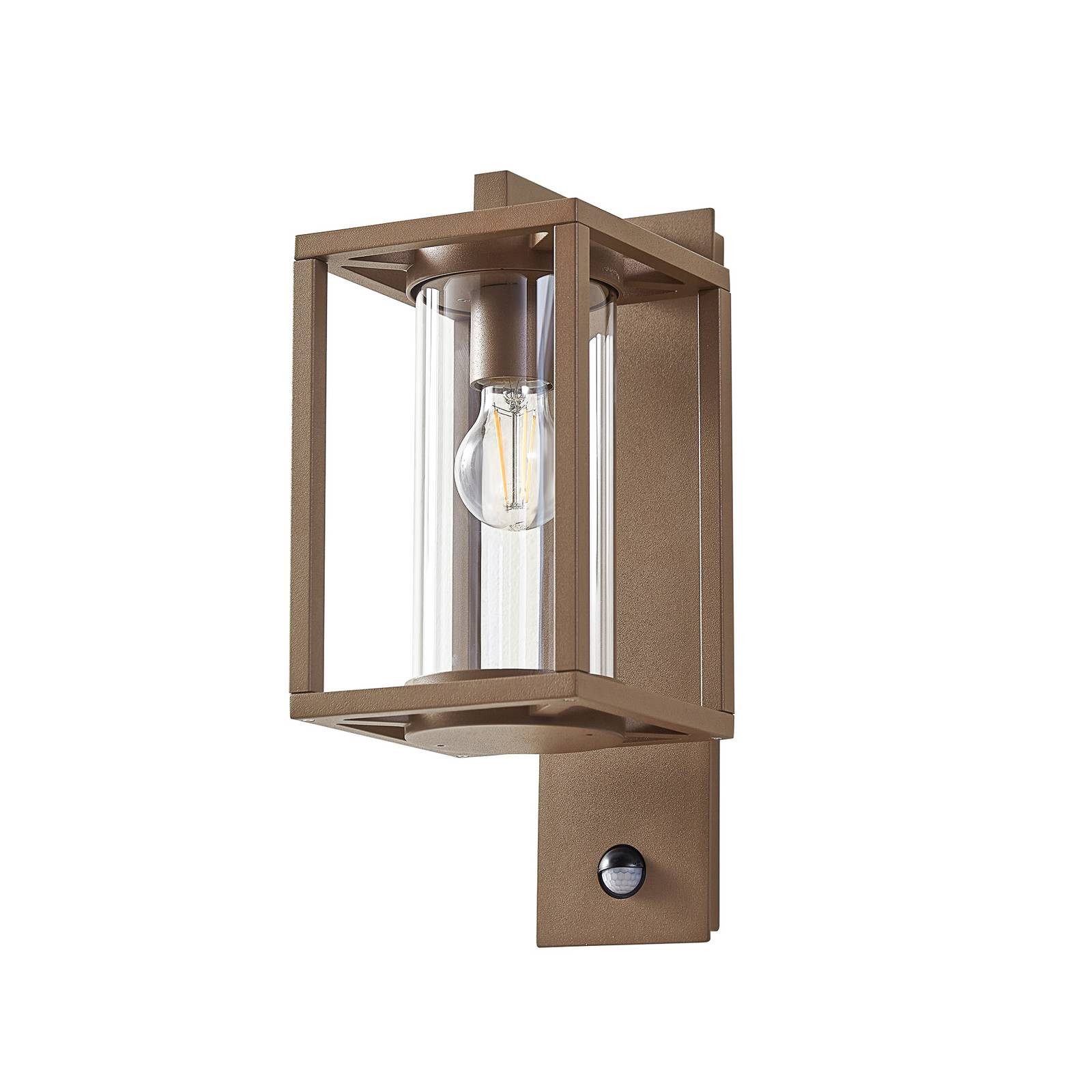 Lucande Außen-Wandleuchte Ferda, Metall, Braun IP44mit Bewegungsmelder, 1 x 15 W LED
