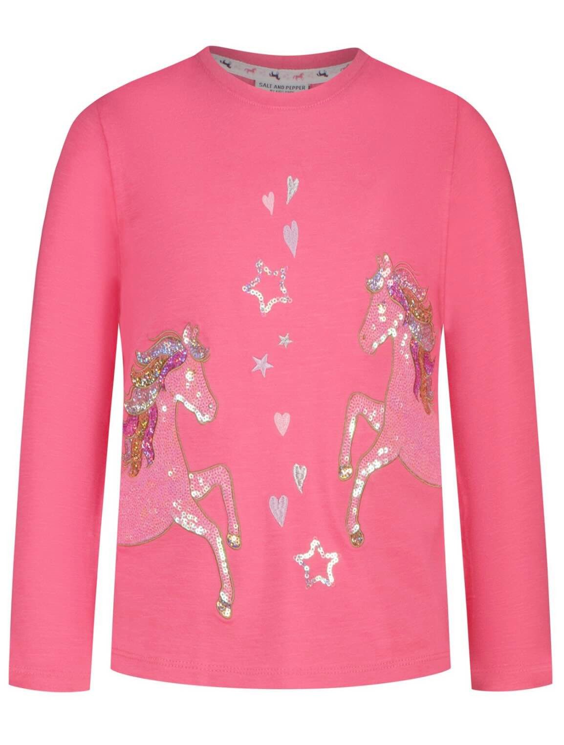 SALT AND PEPPER Langarmshirt Mädchen Langarmshirt mit Pailletten-Einhornmotiv und Herzdetails