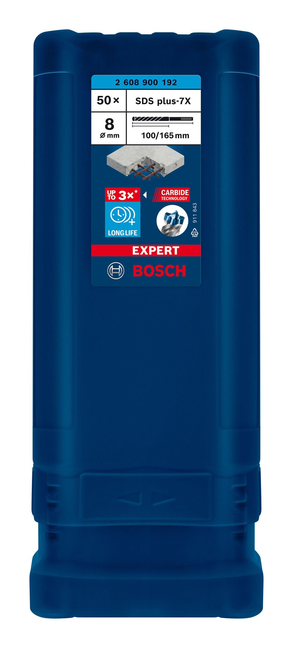 - 165 Expert - 50er-Pack (50 x plus-7X, Hammerbohrer Stück), BOSCH 8 Universalbohrer SDS x mm 100