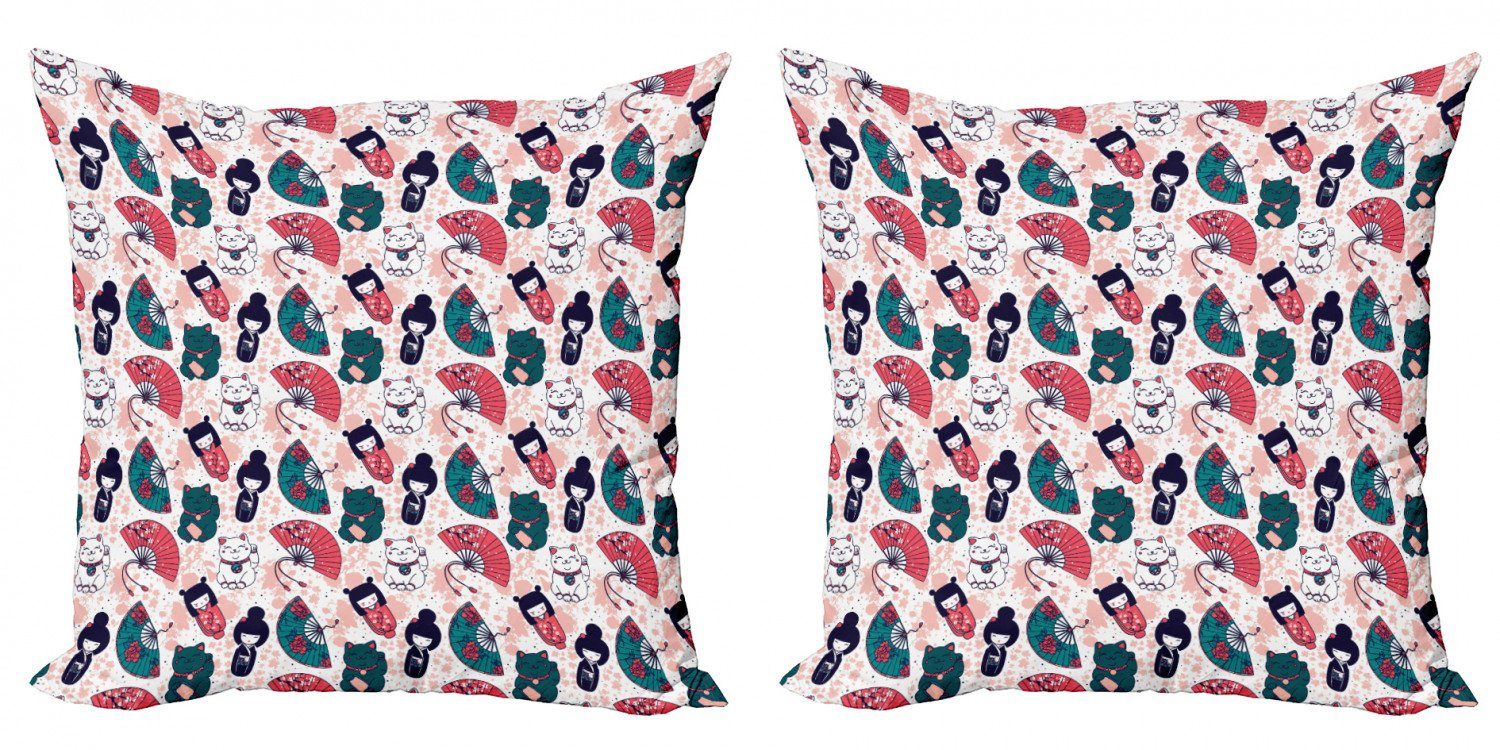 Kissenbezüge Modern Accent Doppelseitiger Digitaldruck, Abakuhaus (2 Stück), japanische Katze Luck Items Pattern