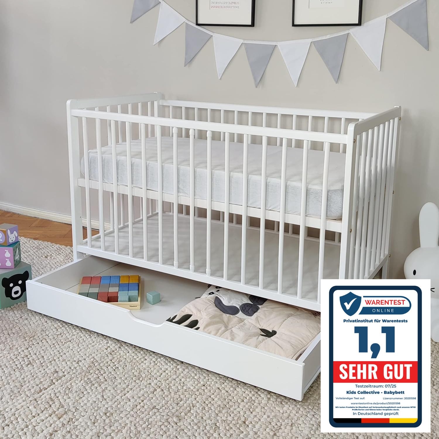 Kids Collective Babybett Babybett Kinderbett Gitterbett 60x120 Set mit Schu günstig online kaufen