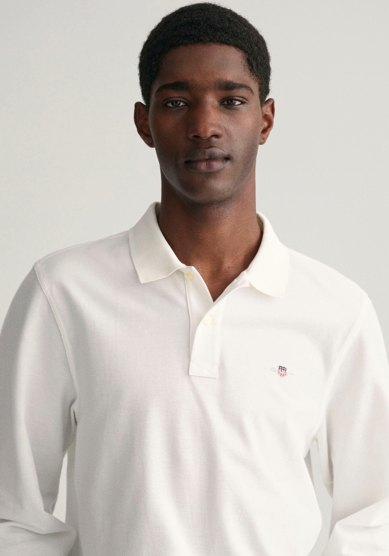 white mit Gant Brust LS RUGGER Poloshirt REG SHIELD auf PIQUE Logotickerei der