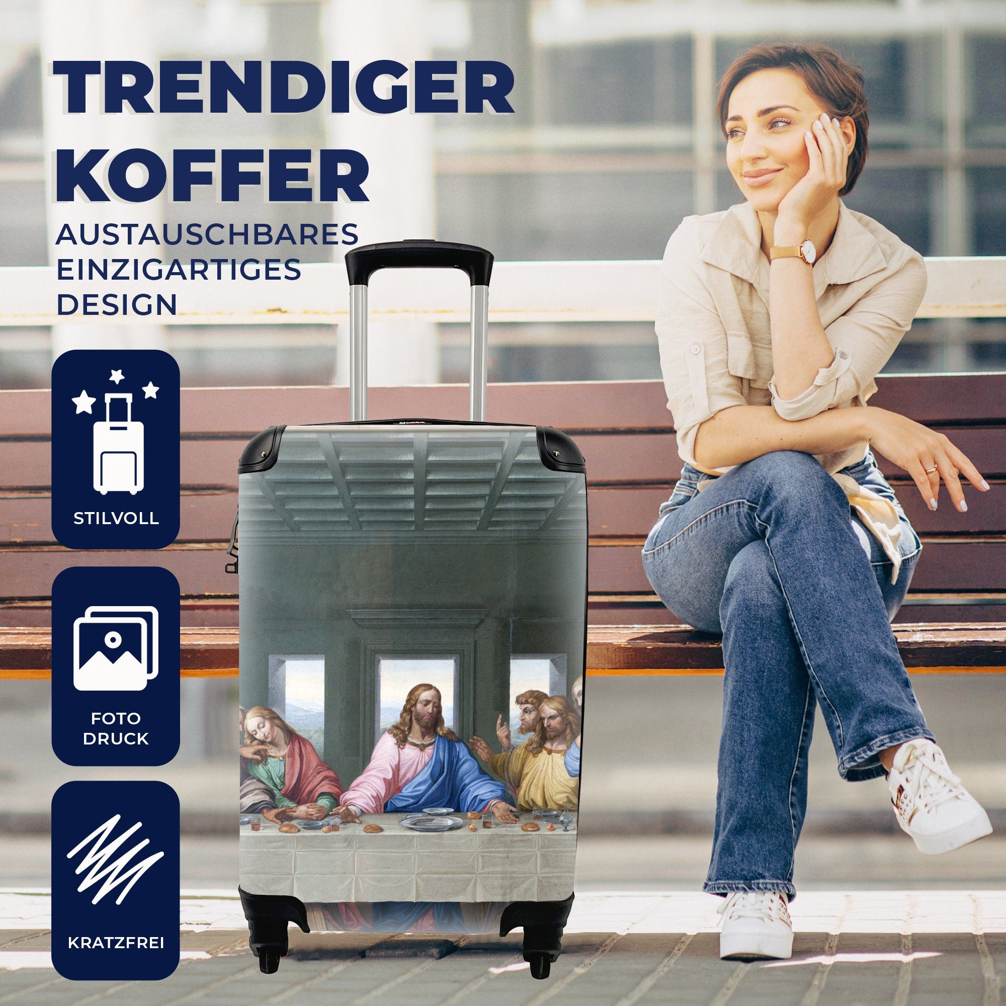 Das Abendmahl Vinci, rollen, - Ferien, MuchoWow mit Reisekoffer für letzte Handgepäck Handgepäckkoffer da Reisetasche Leonardo Rollen, 4 Trolley,