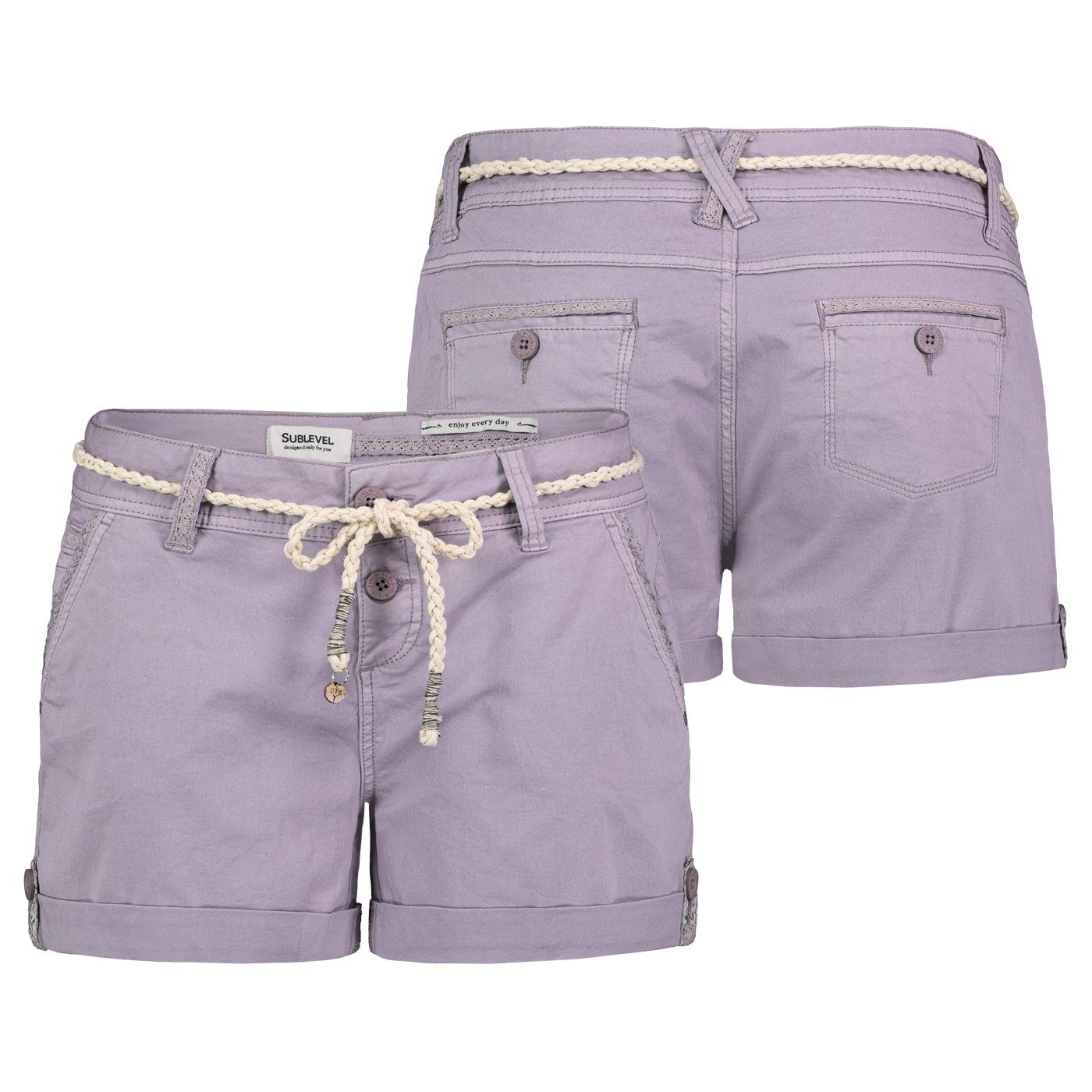 SUBLEVEL Bermudas Damen Short Bermuda kurze Hose Sommer Chino Stoff Hotpants mit Gürtel