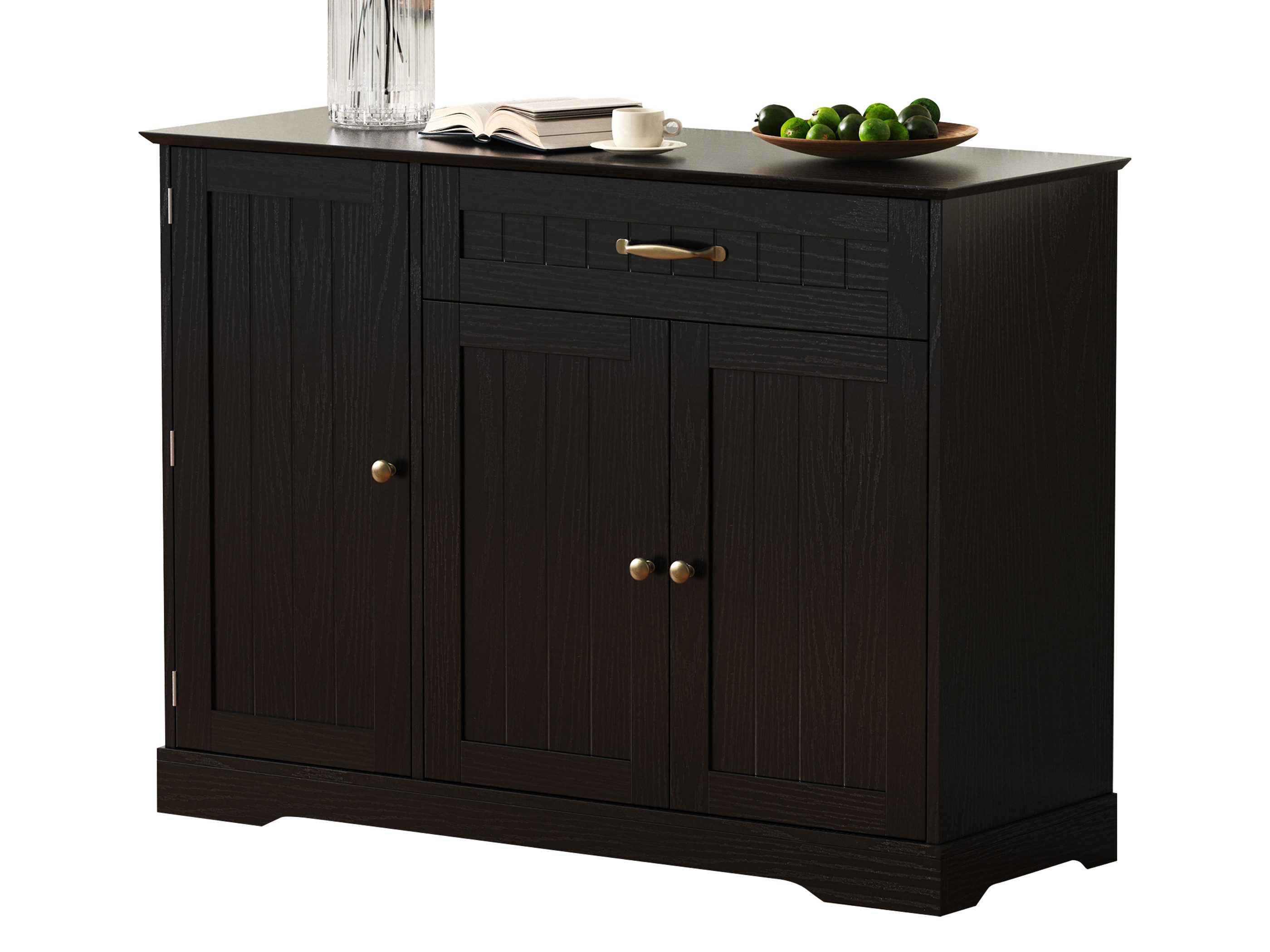 SeedWave Anrichte Mehrzweckschrank mit 1 Schublade, 3 Türen, Verstellbaren Fächern, Metallgriffe