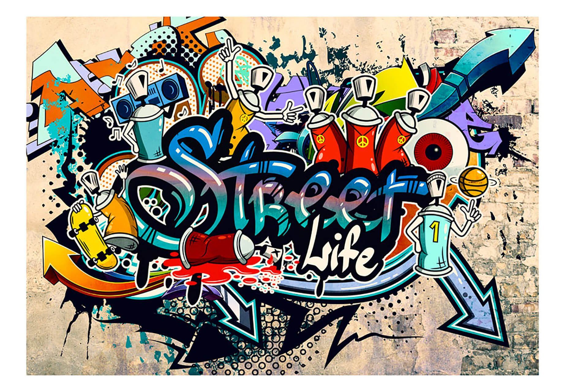 KUNSTLOFT Vliestapete Graffiti Composition 1x0.7 m, Halb-matt, lichtbeständige Design Tapete