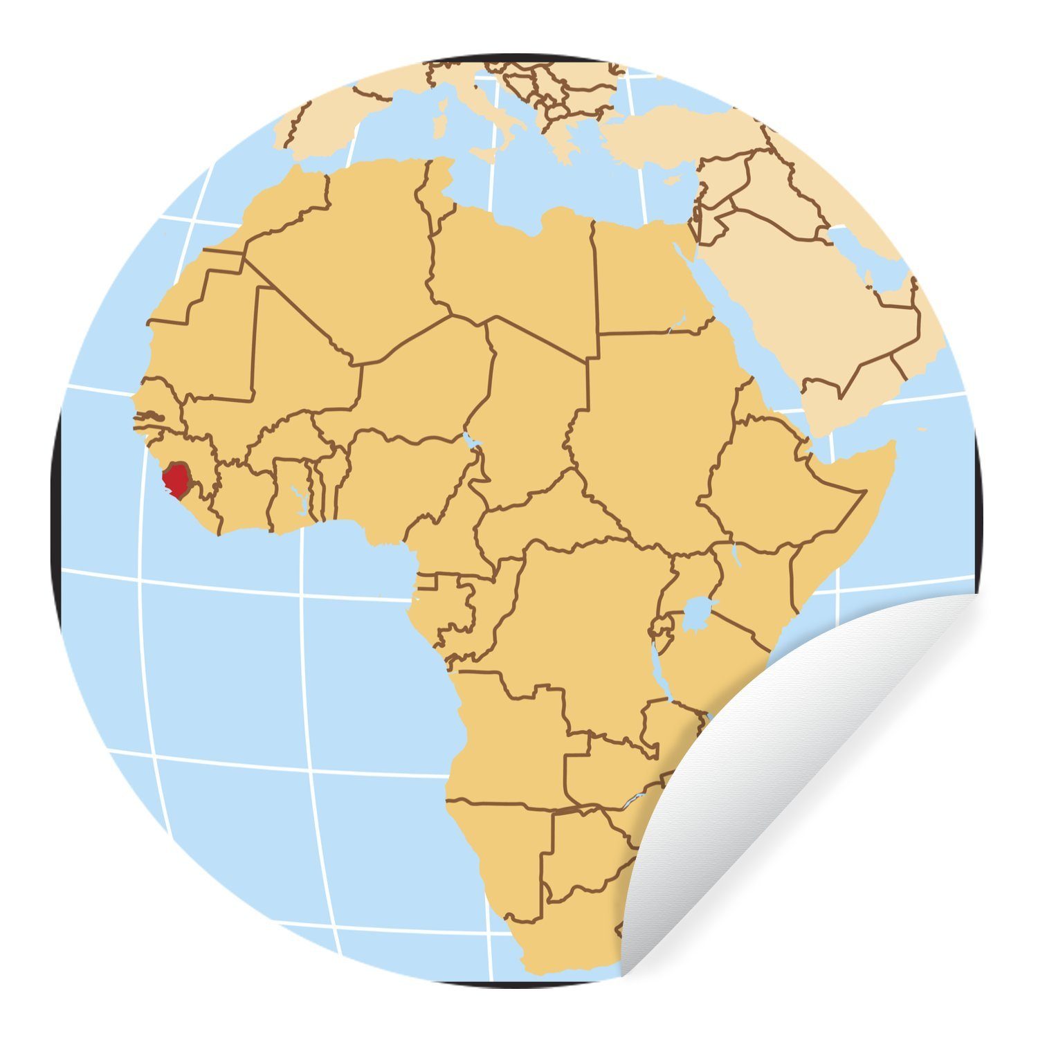MuchoWow Wandsticker Illustration einer Karte von Sierra Leone in Afrika (1 St), Tapetenkreis für Kinderzimmer, Tapetenaufkleber, Rund, Wohnzimmer