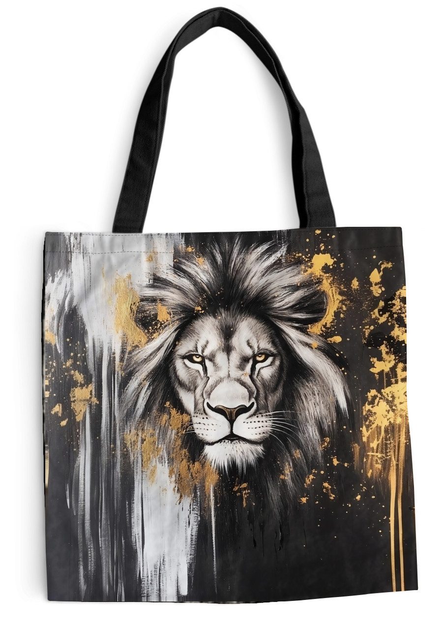 MuchoWow Shopper Löwe - Porträt - Farbkleckse - Grau, Handtasche, Damen und Herren, Schultertasche, Umhängetasche, Tote Bag