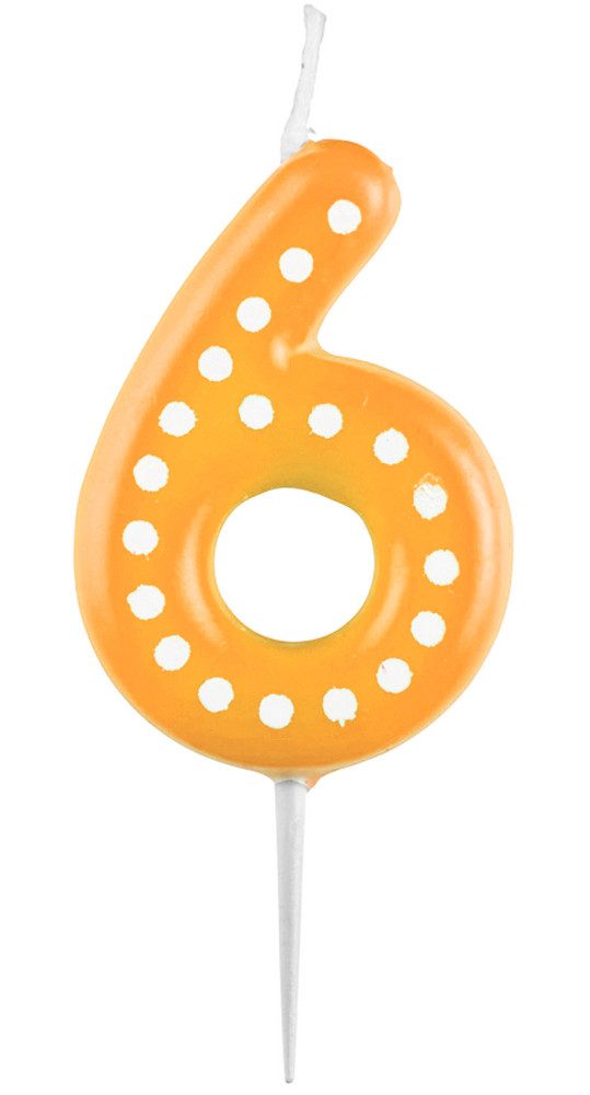Amscan Geburtstagskerze Zahlenkerze mit Punkten 6,5cm, Orange # 6