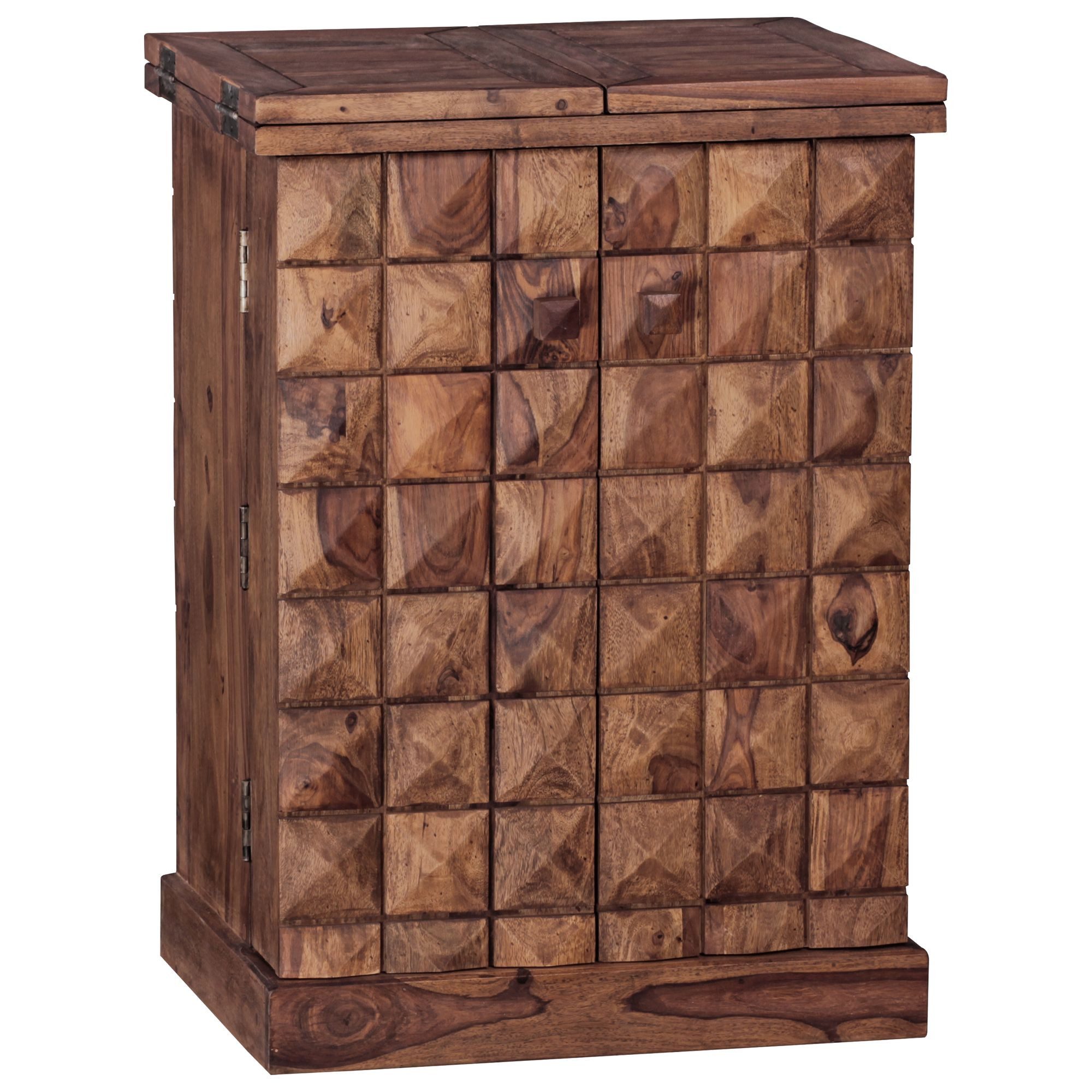 furnicato Barschrank Hausbar Massivholz, Walnuss Finish 12 Flaschen 9 Fächer (1-St)