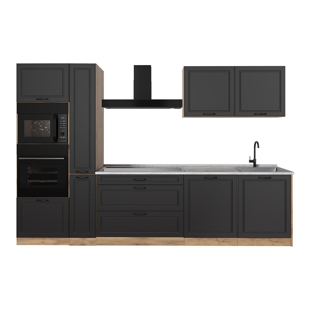 Vicco Küchenzeile R-Line, Anthrazit Landhaus/Goldkraft Eiche, 310 cm ohne Arbeitsplatte