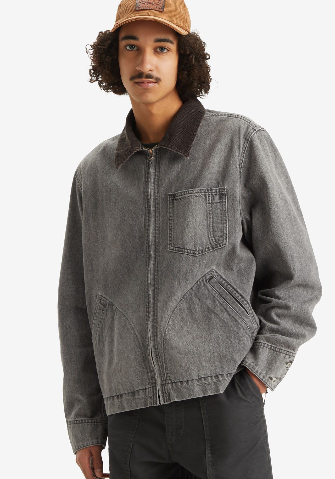 Levi's® Jeansjacke FULL ZIP MECHANICS TRKR mit Zipper und Kragen mit Cordbesatz