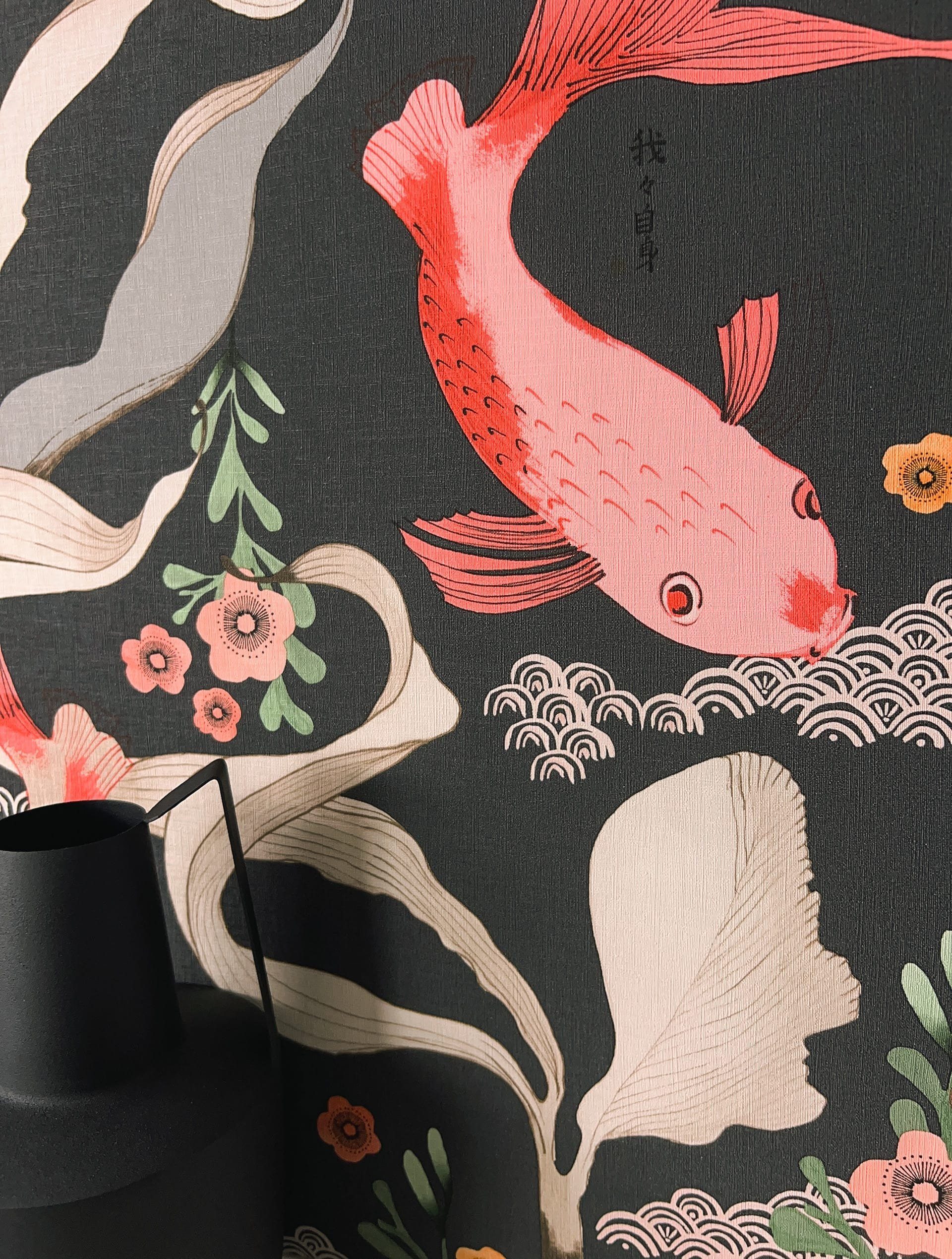 Newroom Vliestapete, Schwarz Tapete Asiatisch Fische günstig online kaufen