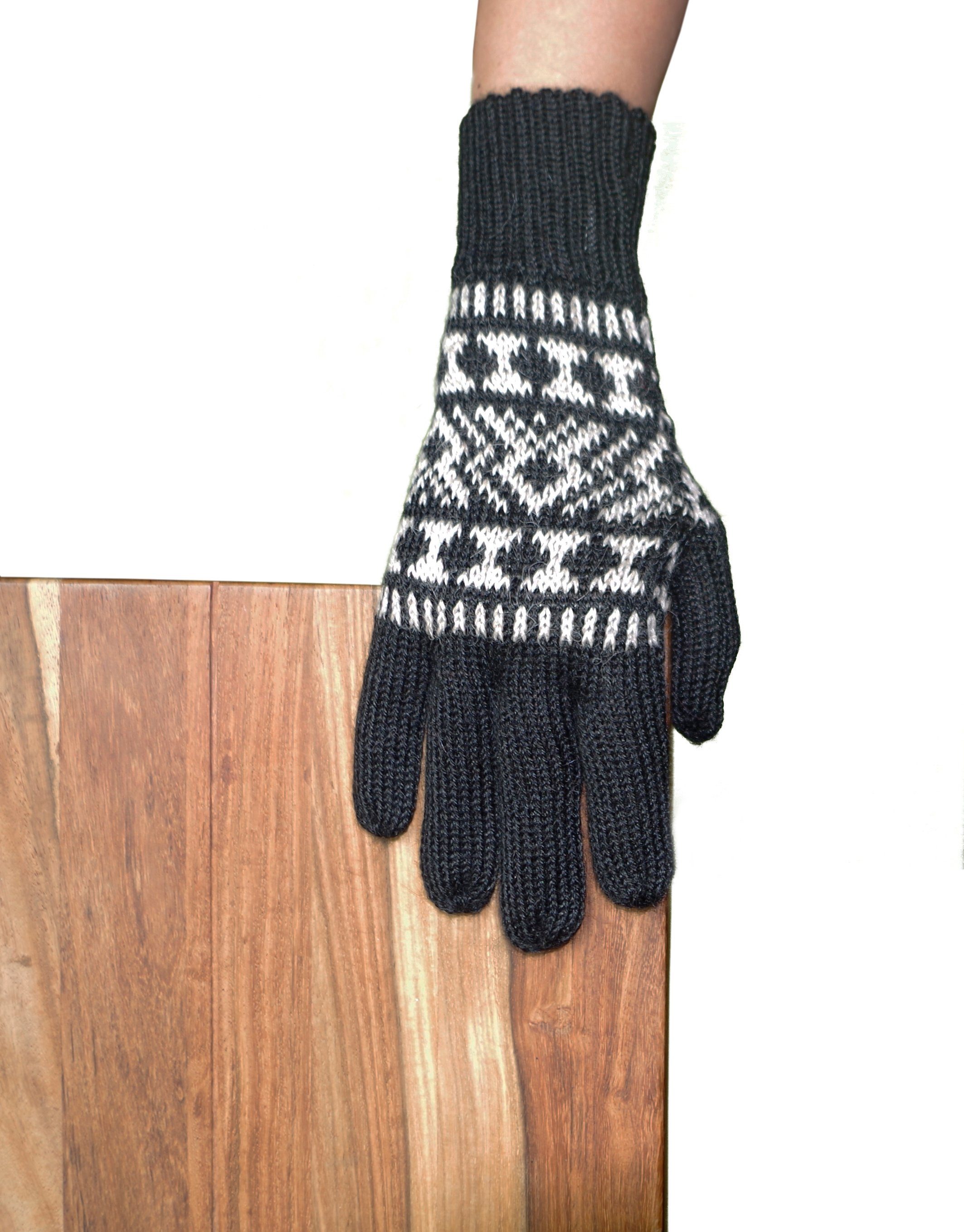 Posh Gear Strickhandschuhe Guantofigura Fingerhandschuhe aus schwarz 100% Alpakawolle