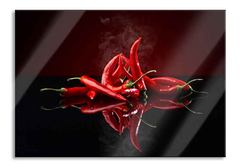 Pixxprint Glasbild Feurige rote Chili Schoten, Feurige rote Chili Schoten (1 St), Glasbild aus Echtglas, inkl. Aufhängungen und Abstandshalter