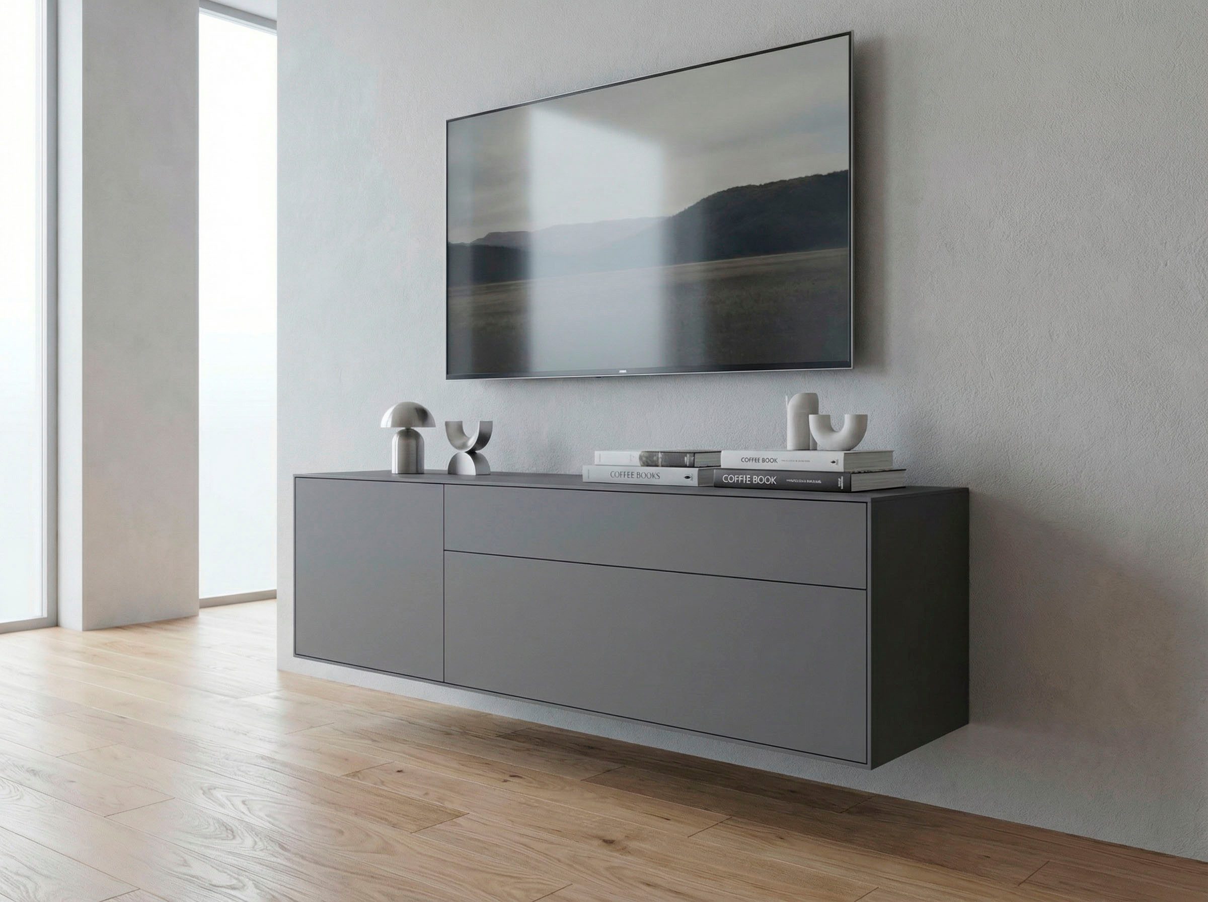 LeGer Home by Lena Gercke Lowboard Essentials, TV-Board, TV-Kommode, TV-Schrank, TV-Möbel, Breite: 166 cm, UV lackiert, Push-to-open-Funktion