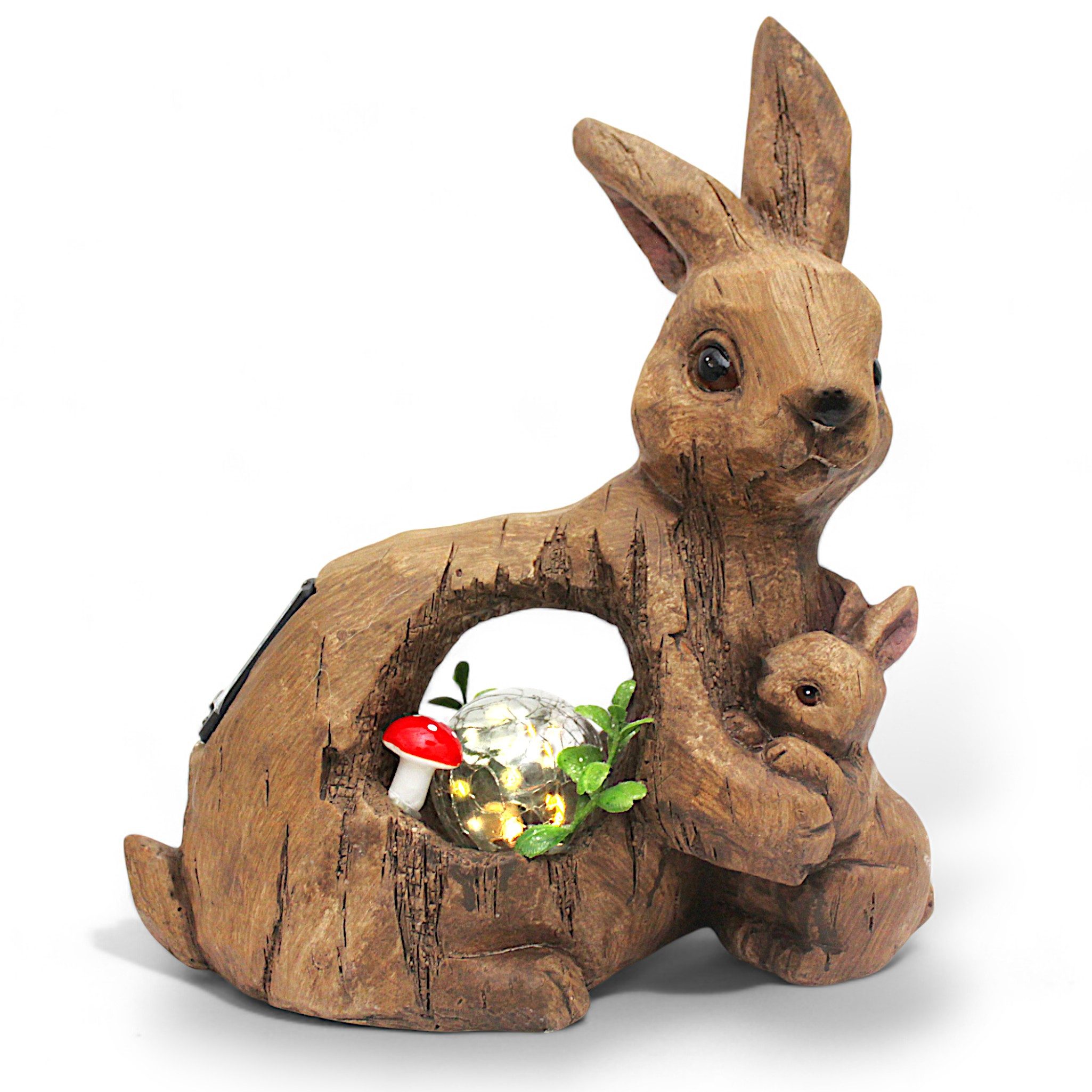 Arnusa Gartenfigur Solar Tierfigur Hase mit Glaskugel und warmweiß LED Beleuchtung, Gartendekoration Solarleuchte Solarlampe
