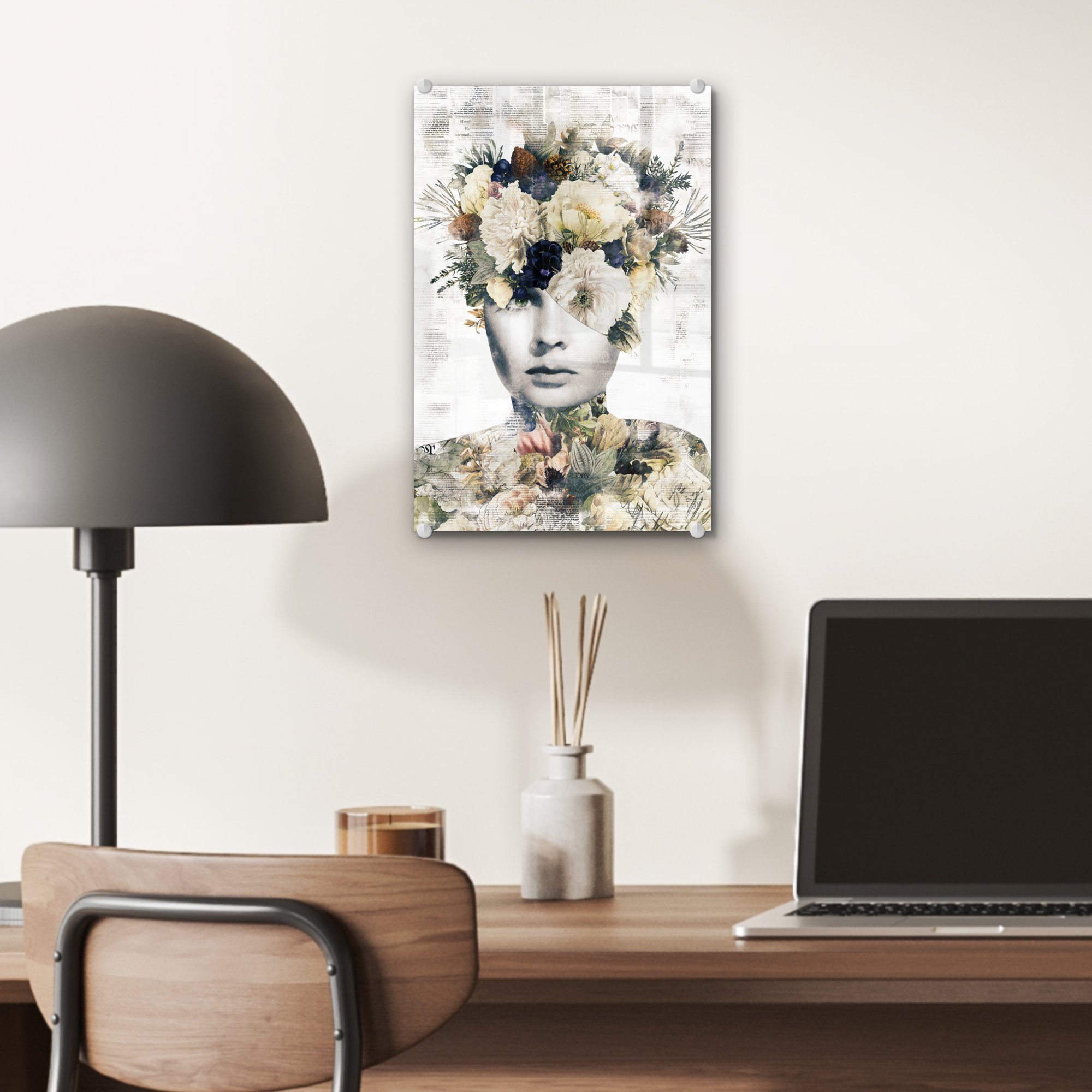MuchoWow Acrylglasbild Frau - Blume Glas Scherben, Wandbild - Glas - Bilder auf Wanddekoration - Foto St), (1 - auf Glasbilder