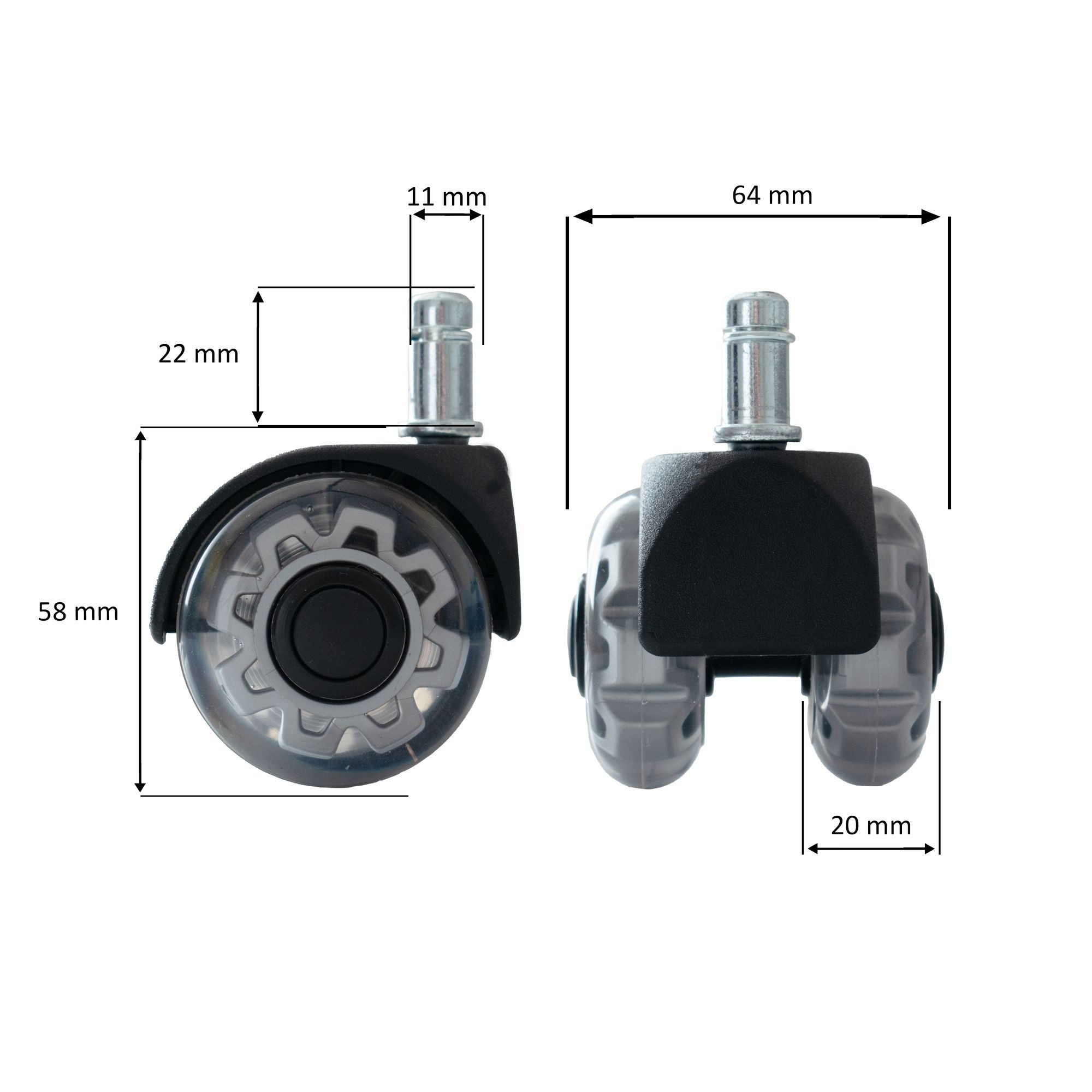 freiraum Stuhlrolle SPM1.977, (5stk) Universalrollen in silber / schwarz - 6x7x5 (BxHxT)