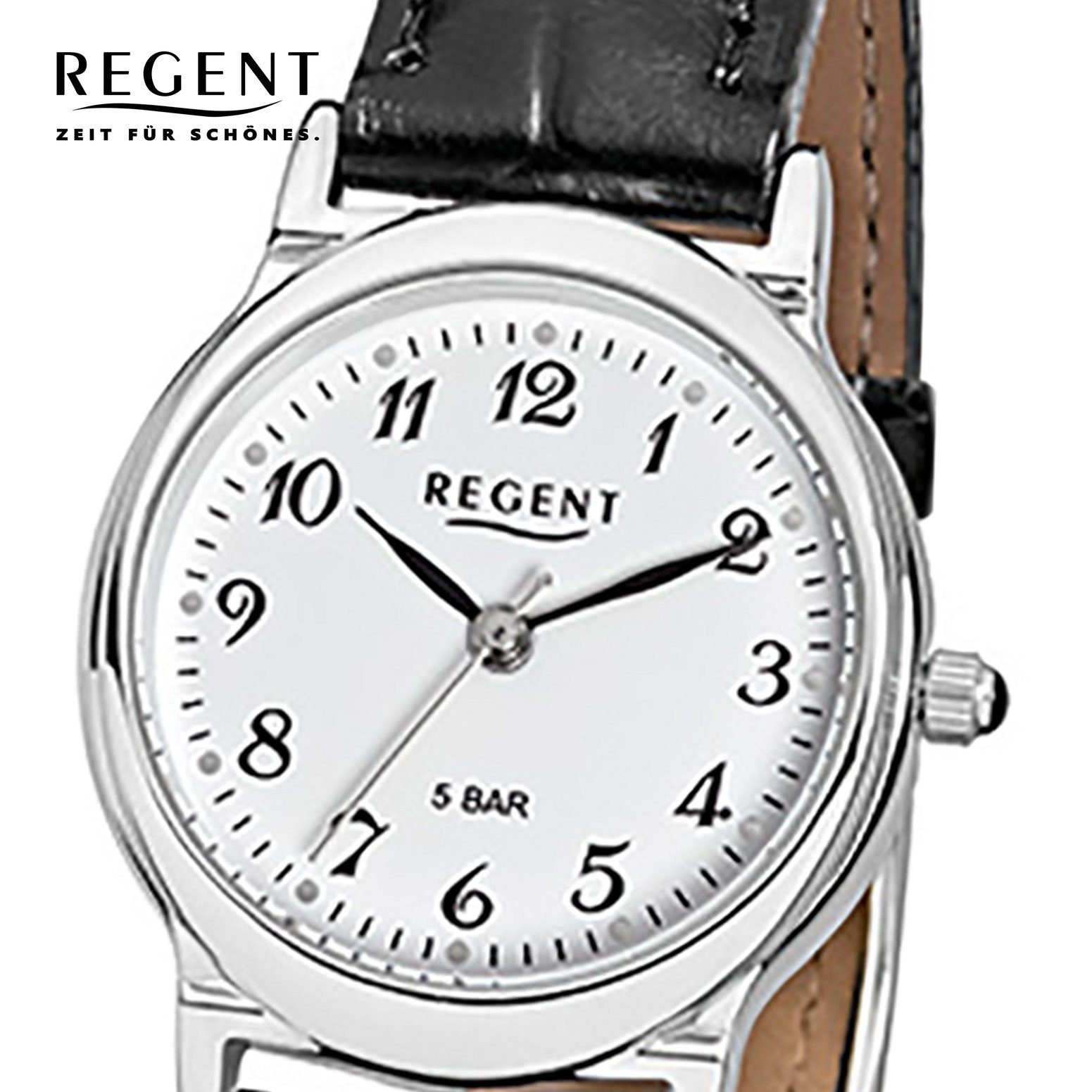 (ca. rund, Analog, Quarzuhr 27mm), Lederarmband Damen-Armbanduhr Armbanduhr Regent Regent Damen schwarz klein