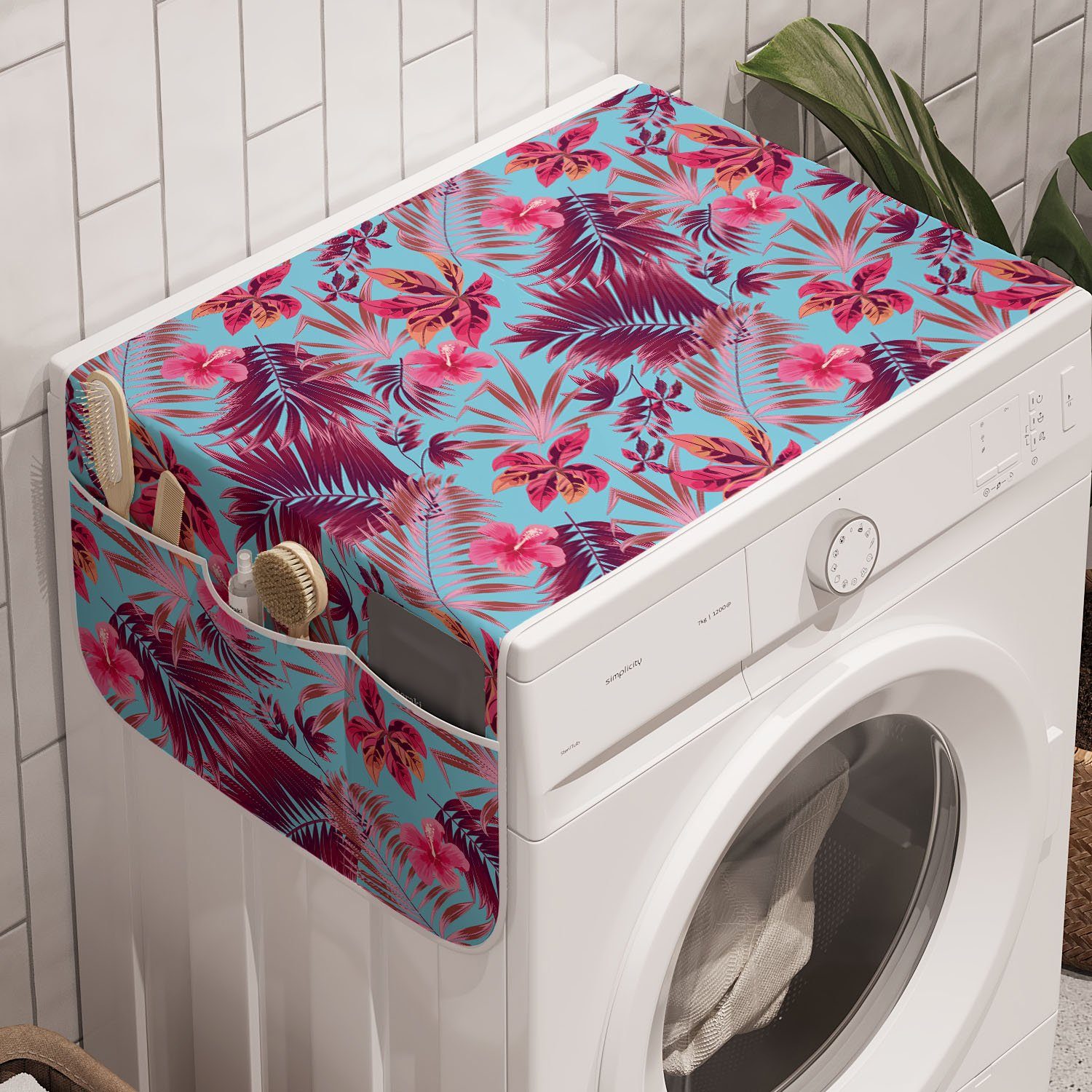 Abakuhaus Badorganizer Anti-Rutsch-Stoffabdeckung für Waschmaschine und Trockner, Sommer Hawaii-Art Jungle Blooms
