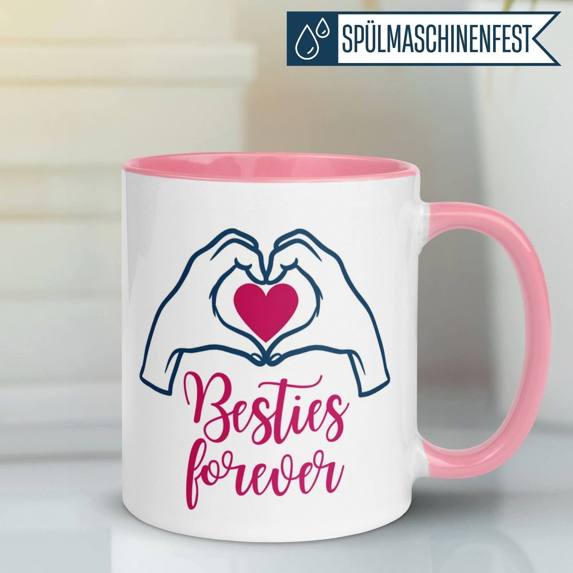 Momentals Tasse Freundschaft – „Besties forever“ – Geschenk Beste Freundin Freundinnen, Gratis Versand · Links-&Rechtshänder · Spülmaschinenfest