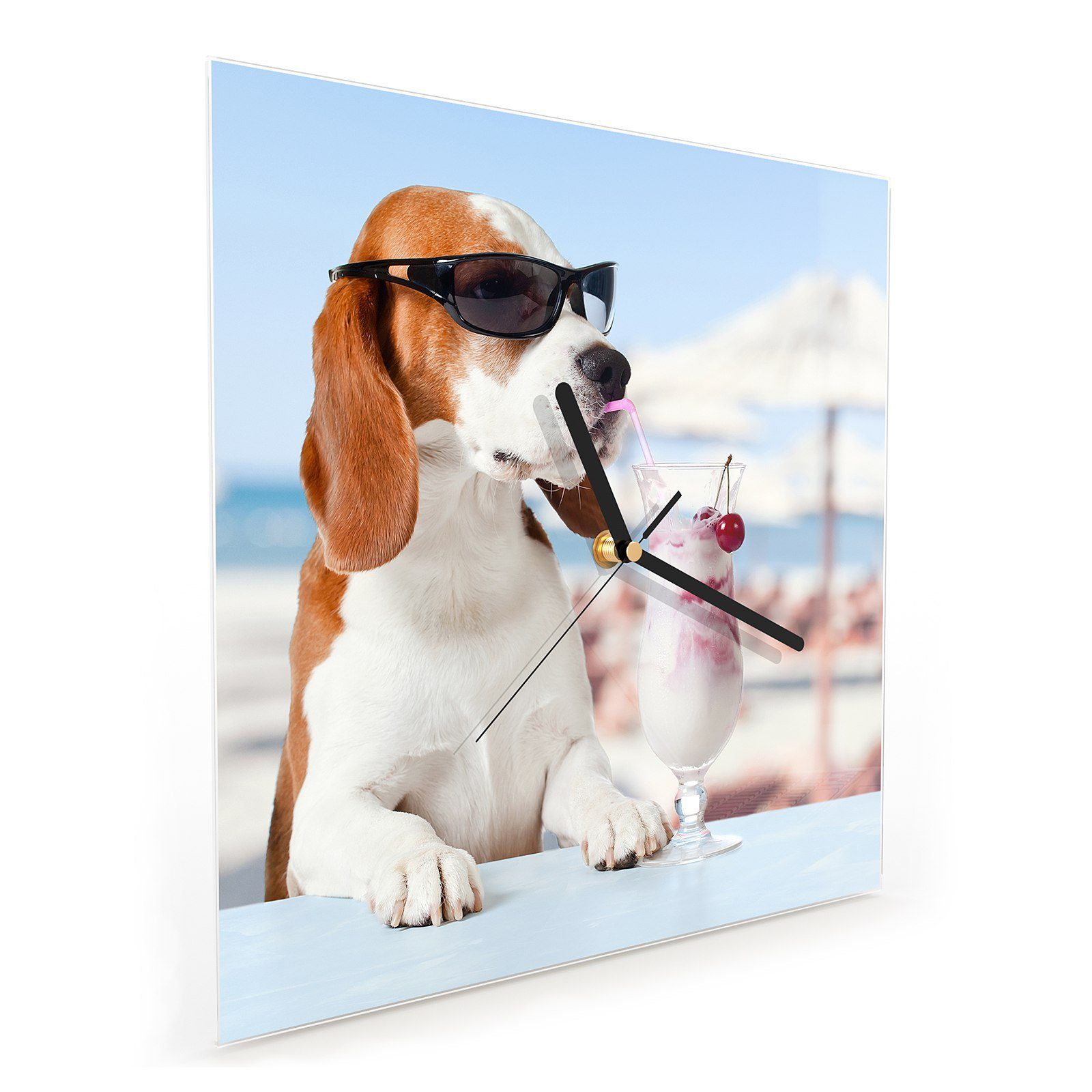 Sonnender Wandkunst Motiv mit 30 Primedeco 30 Hund Wanduhr Glasuhr x cm Größe Wanduhr
