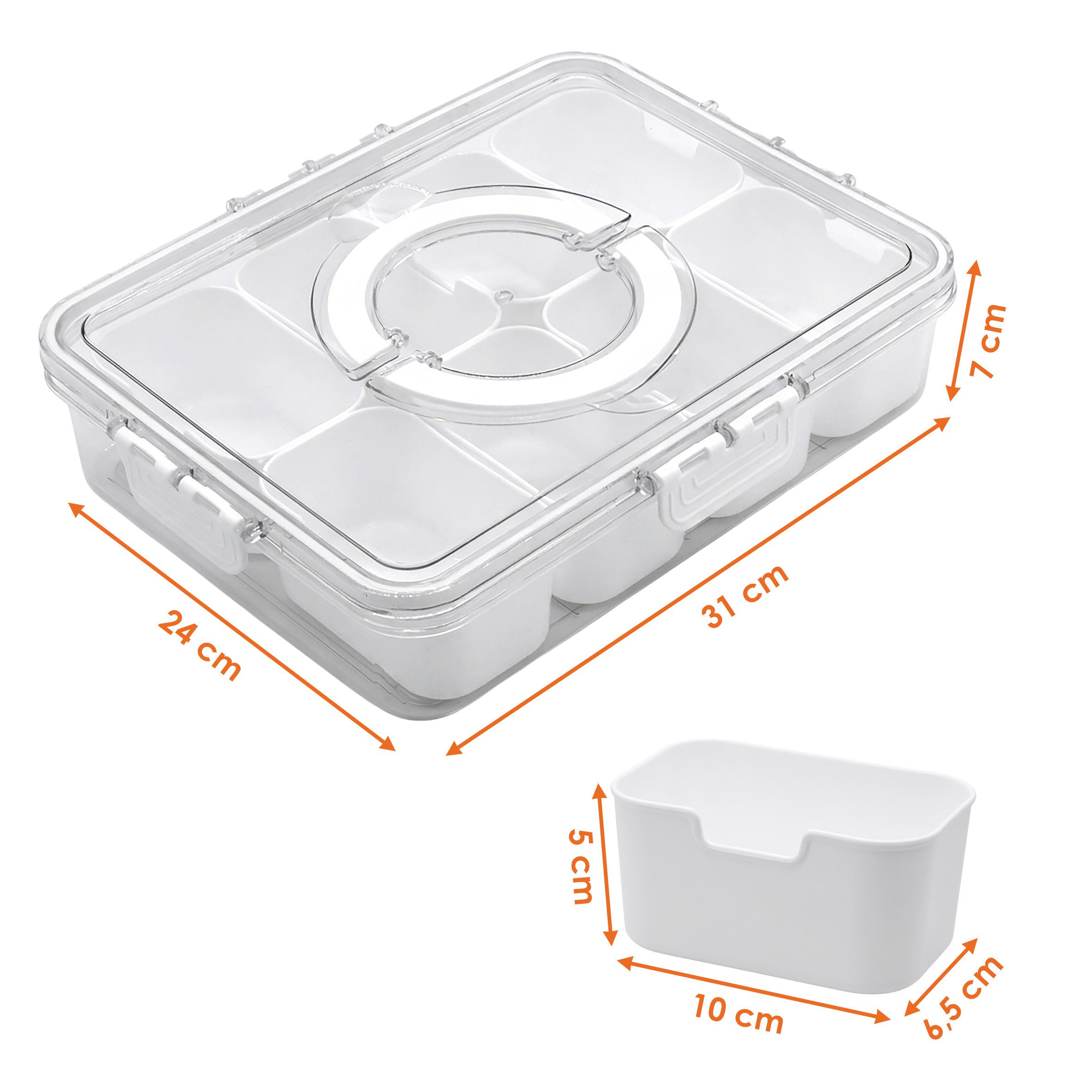 Spetebo Frischhaltedose Snackbox auslaufsicher mit 8 Schalen und Deckel, Kunststoff, (Anzahl, 1-tlg., 31 x 24 cm), Snack Transportbox luftdicht mit 8 Fächern