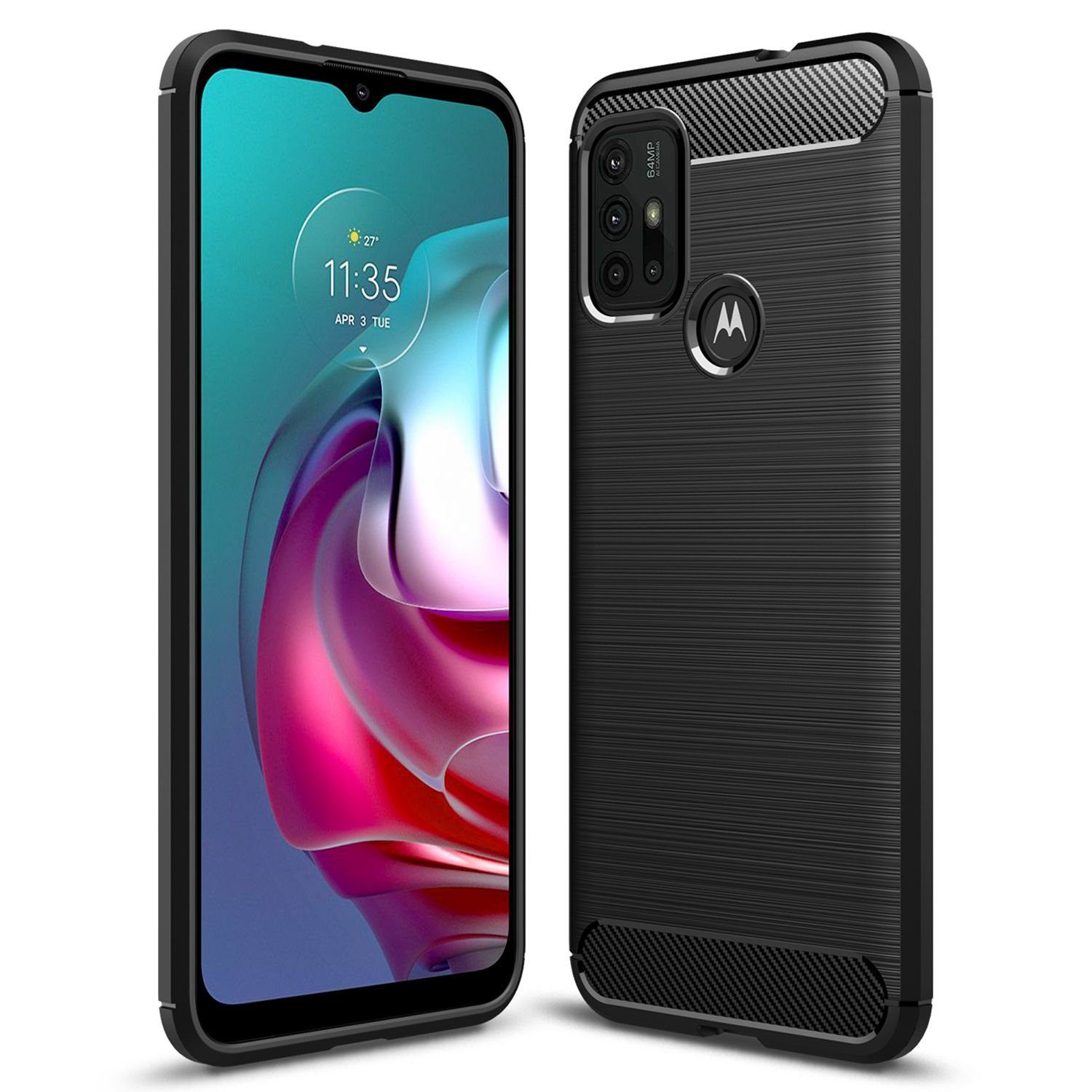 Nalia Smartphone-Hülle Motorola Moto G10 Motorola Moto G30, Carbon Style Silikon Hülle / Matt Schwarz / Elegantes Business Cover