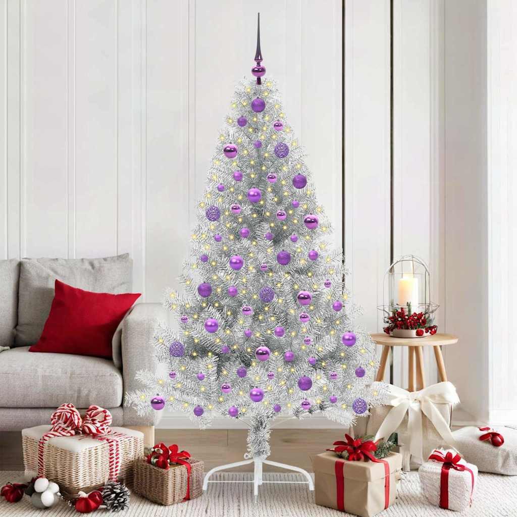 vidaXL Künstlicher Weihnachtsbaum vidaXL Künstlicher vorbeleuchteter Weihnachtsbaum Silber 180 cm PET