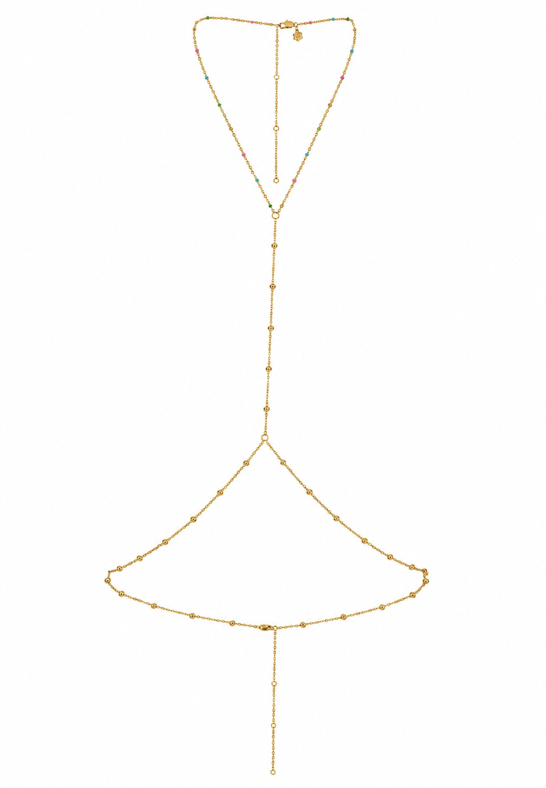 Hey Happiness Bauchkette mit Kugeln & Perlen – Mehrlagige Edelstahl Körperkette verstellbar, vergoldete Damen Body Chain, Sommer Bikini- & Strandschmuck