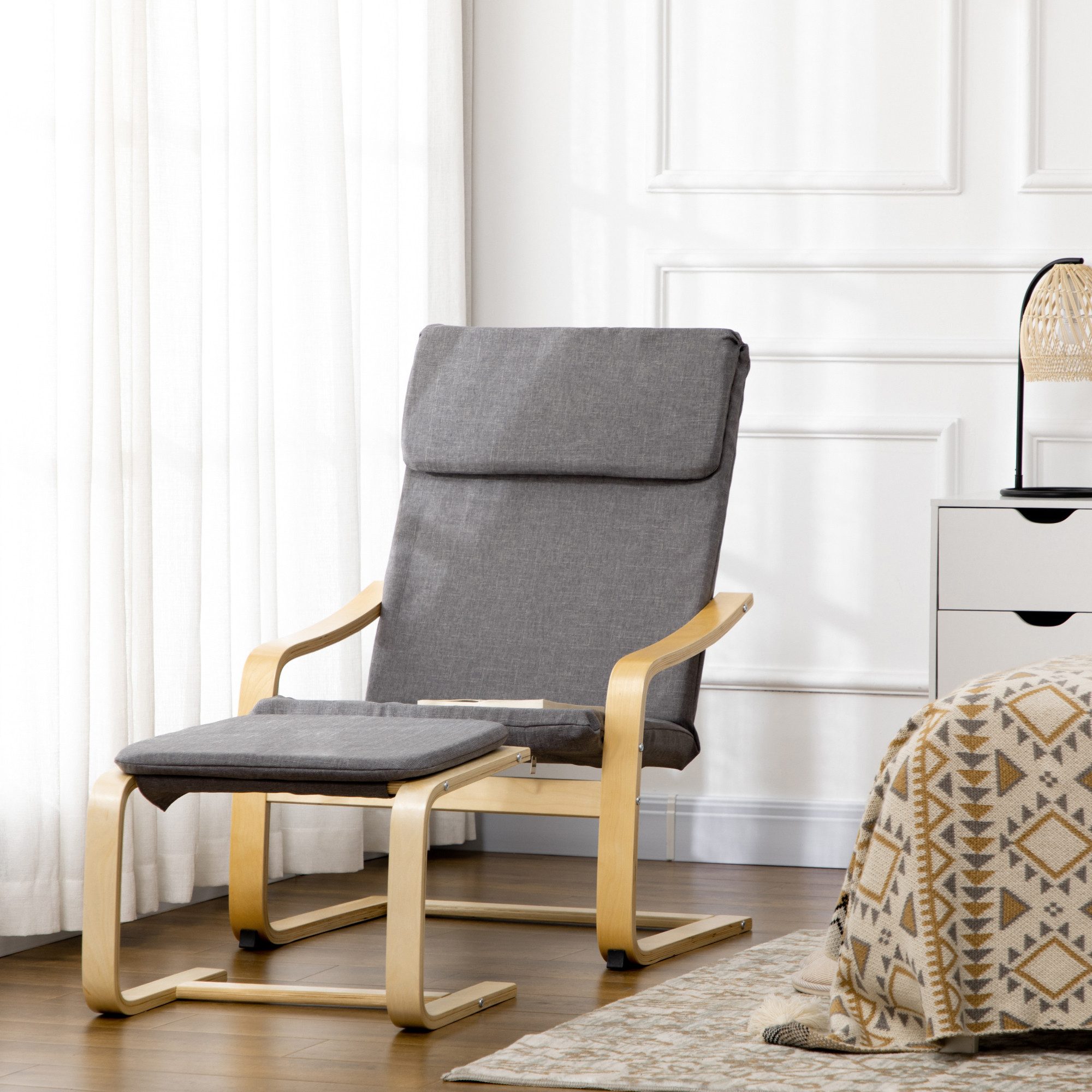 HOMCOM Relaxsessel Relaxsessel Sessel Loungesessel mit Hocker mit Leinenoptik Grau (2-St)