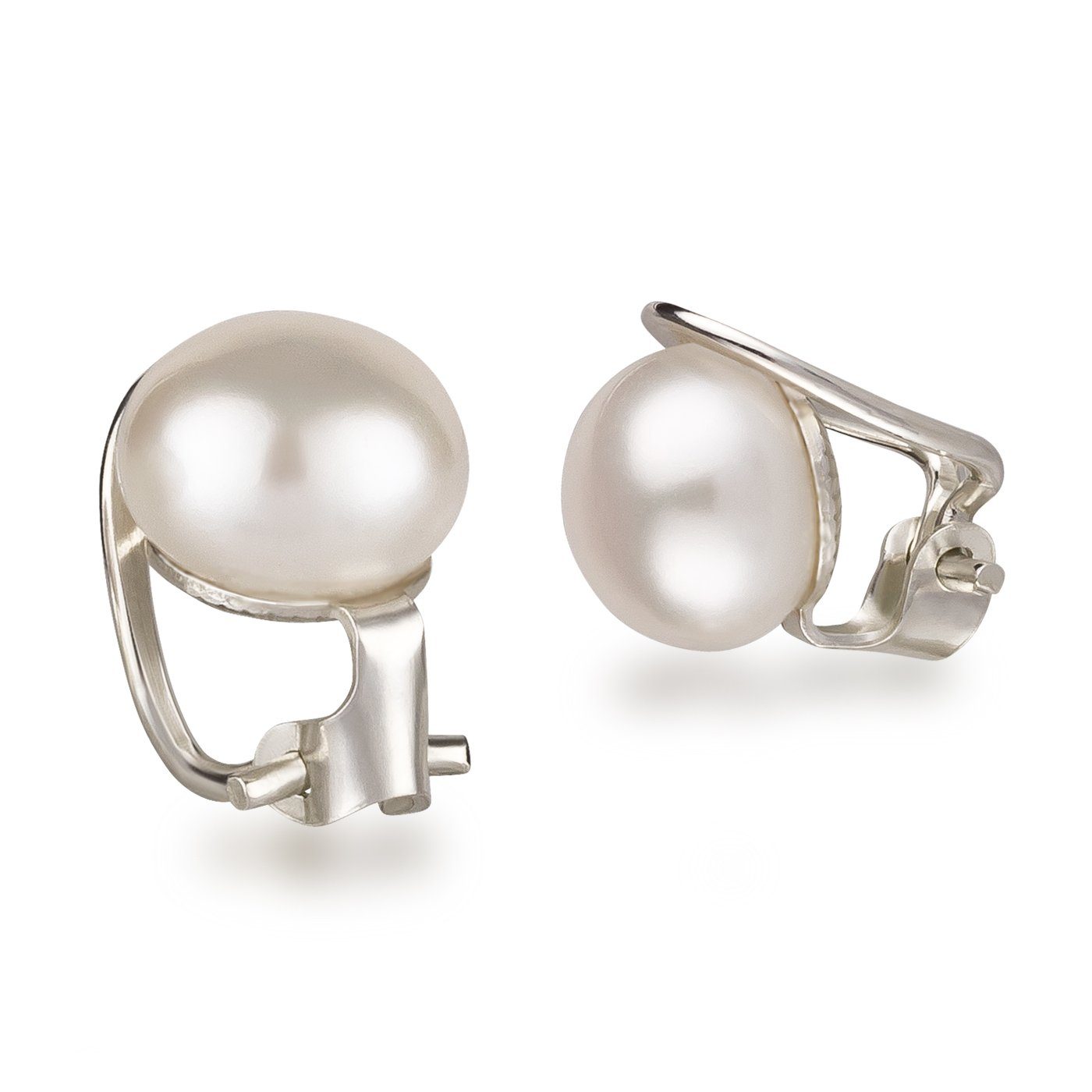 Schöner-SD Paar Ohrclips 925 Silber Clips mit Süßwasser-Zuchtperle Perlenohrclips (inkl. Schmuckbox), Made in Germany