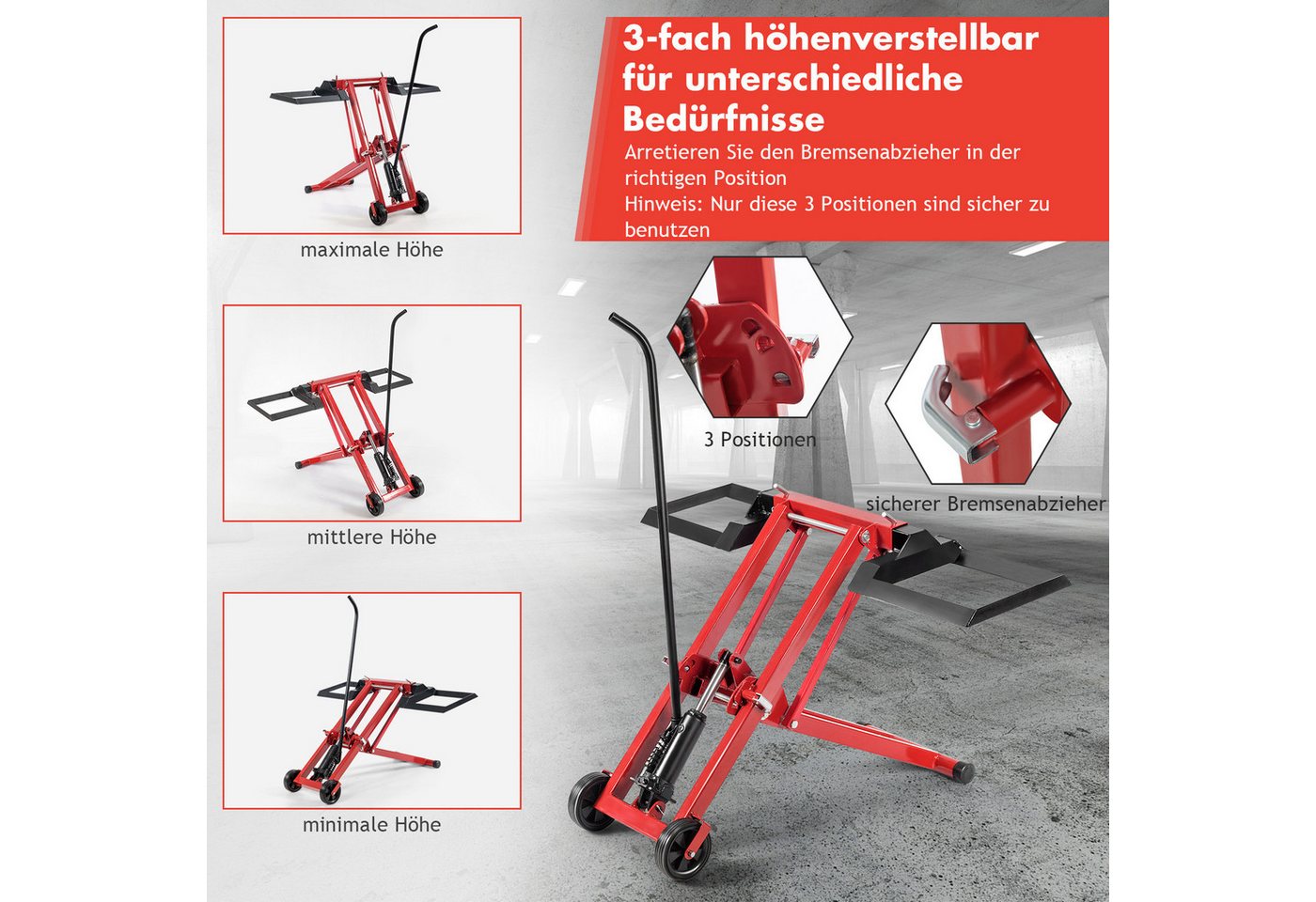 Thumbnail - COSTWAY Rasentraktor, Heber Hebevorrichtung, höhenverstellbar, bis 225 kg