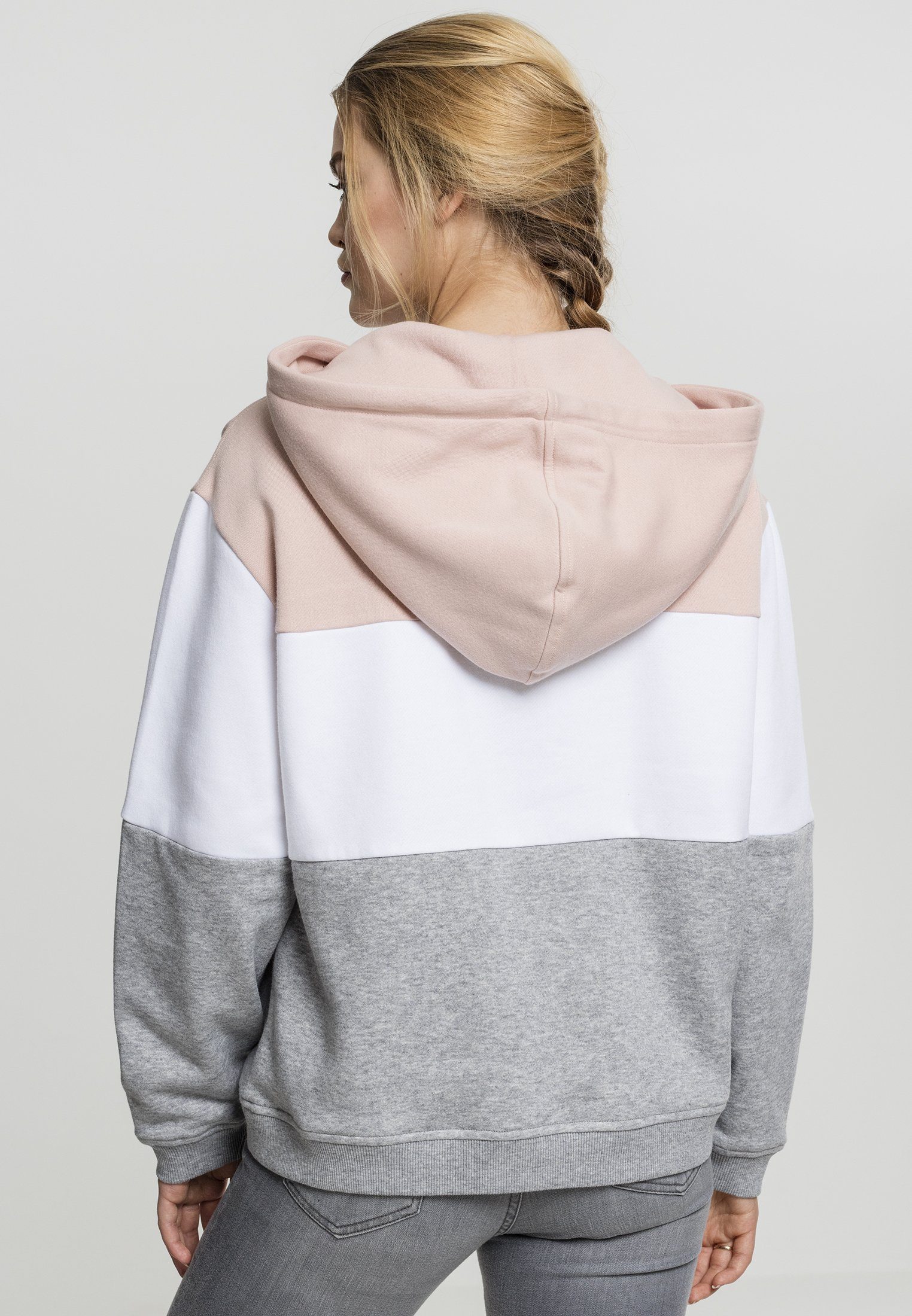 Hoody URBAN Oversize (1-tlg) Damen 3-Tone lightrose/white/grey Ladies CLASSICS Kapuzenpullover