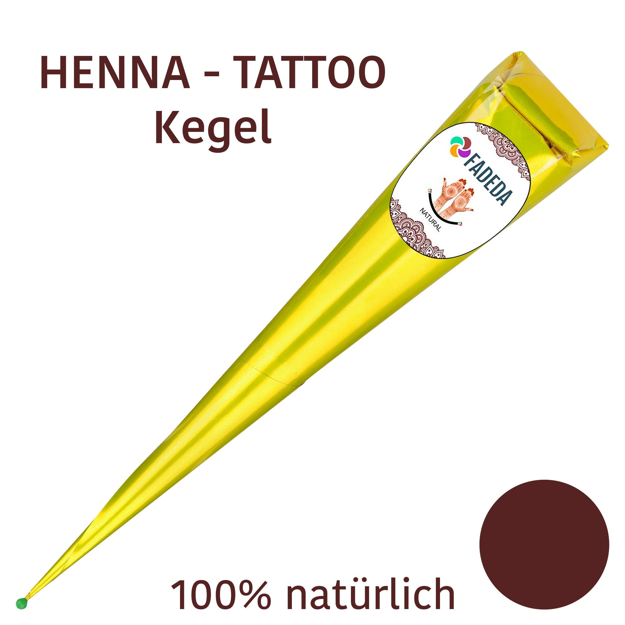 FADEDA Schmuck-Tattoo 4x Henna Kegel je 25g natürliche Paste, 100 % pflanzlich, ohne PPD, 4 Henna Kegel je 25 Gramm, 100 % NATÜRLICHE HENNA-PASTE – Rein pflanzlich