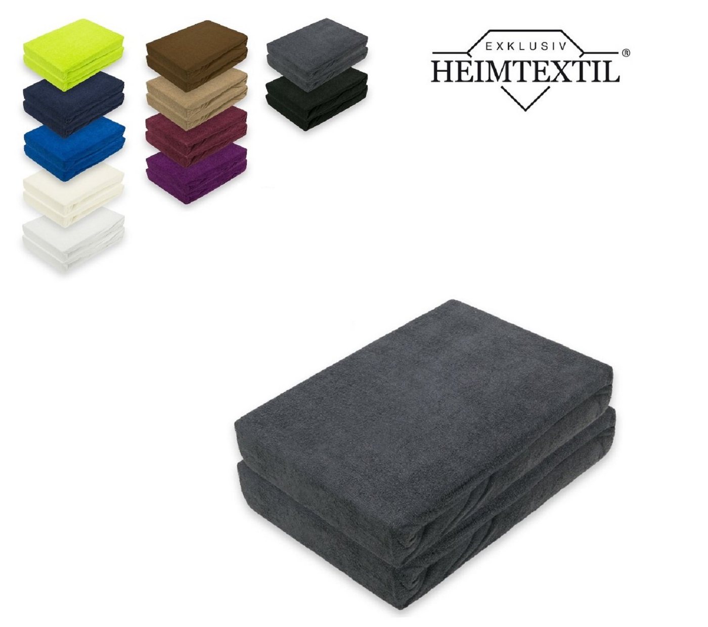 EXKLUSIV HEIMTEXTIL Spannbettlaken Doppelpack Frottee Spannbettlaken Premium Anthrazit, Frottee, Gummizug: rundum, (2 Stück), mit Rundumgummizug