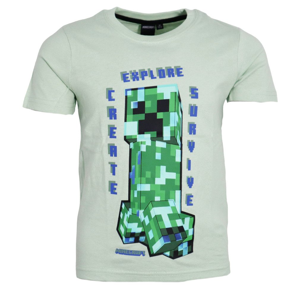 Minecraft Print-Shirt Minecraft Gamer Creeper Kinder T-Shirt Kurzarm Shirt 100% Baumwolle, Gr. 116 bis 152