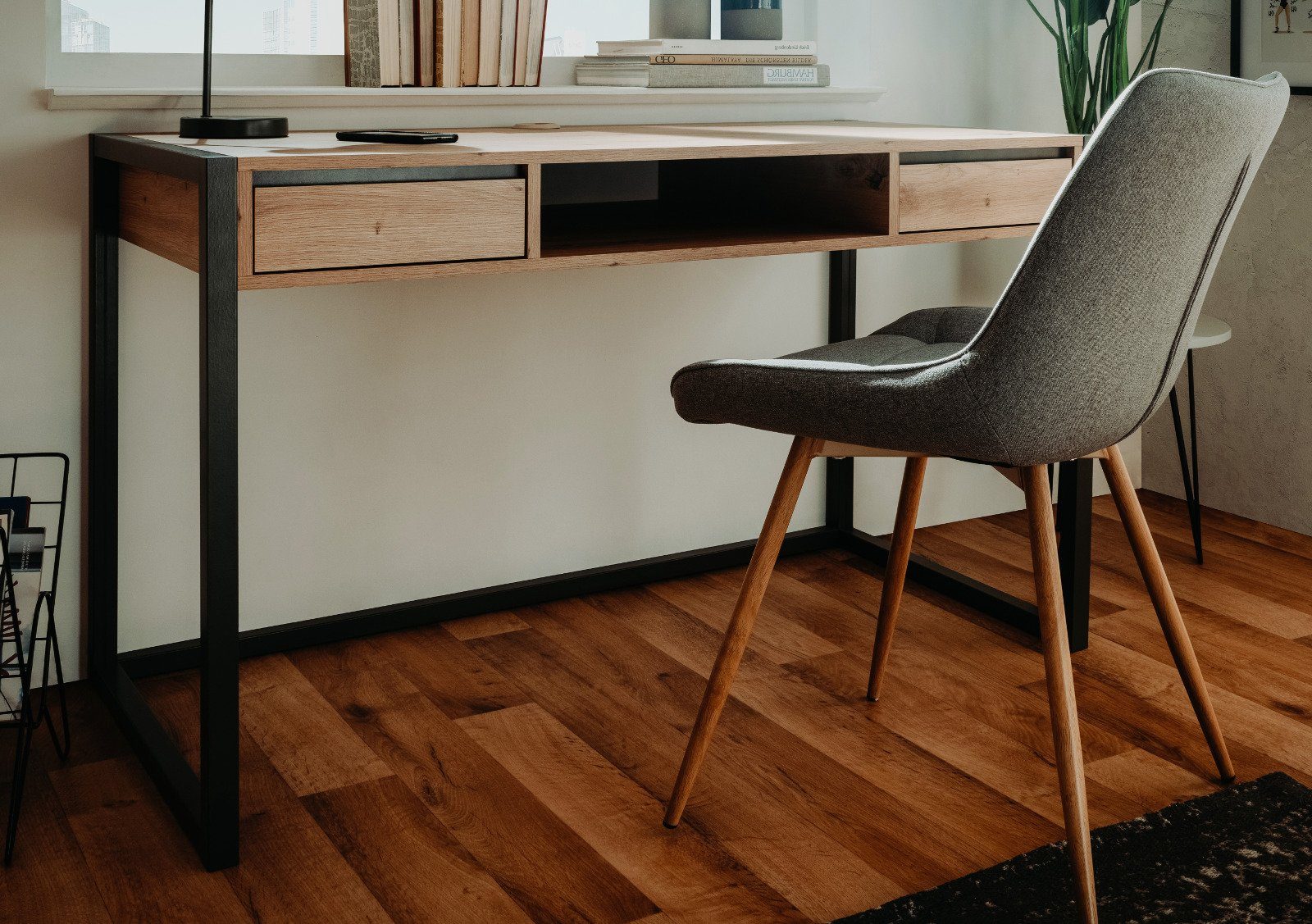 Furn.Design Schreibtisch Malta (Laptoptisch in Eiche Artisan und Anthrazit, günstig online kaufen