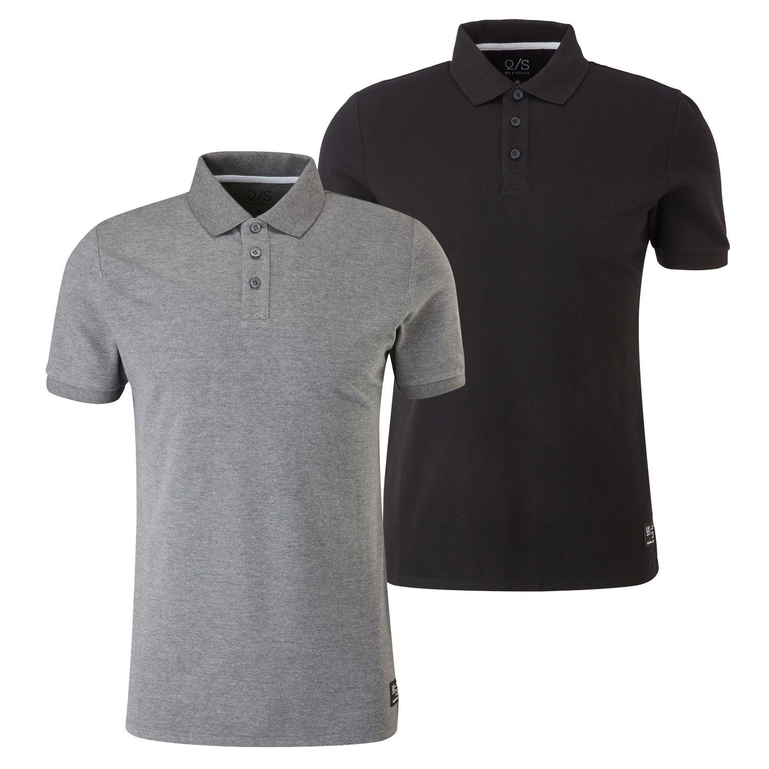 s.Oliver Poloshirt (2-tlg) mit 1 Grau Schwarz Knopfleiste, / x im 2er 1 Pack Kragen, sportlich melange