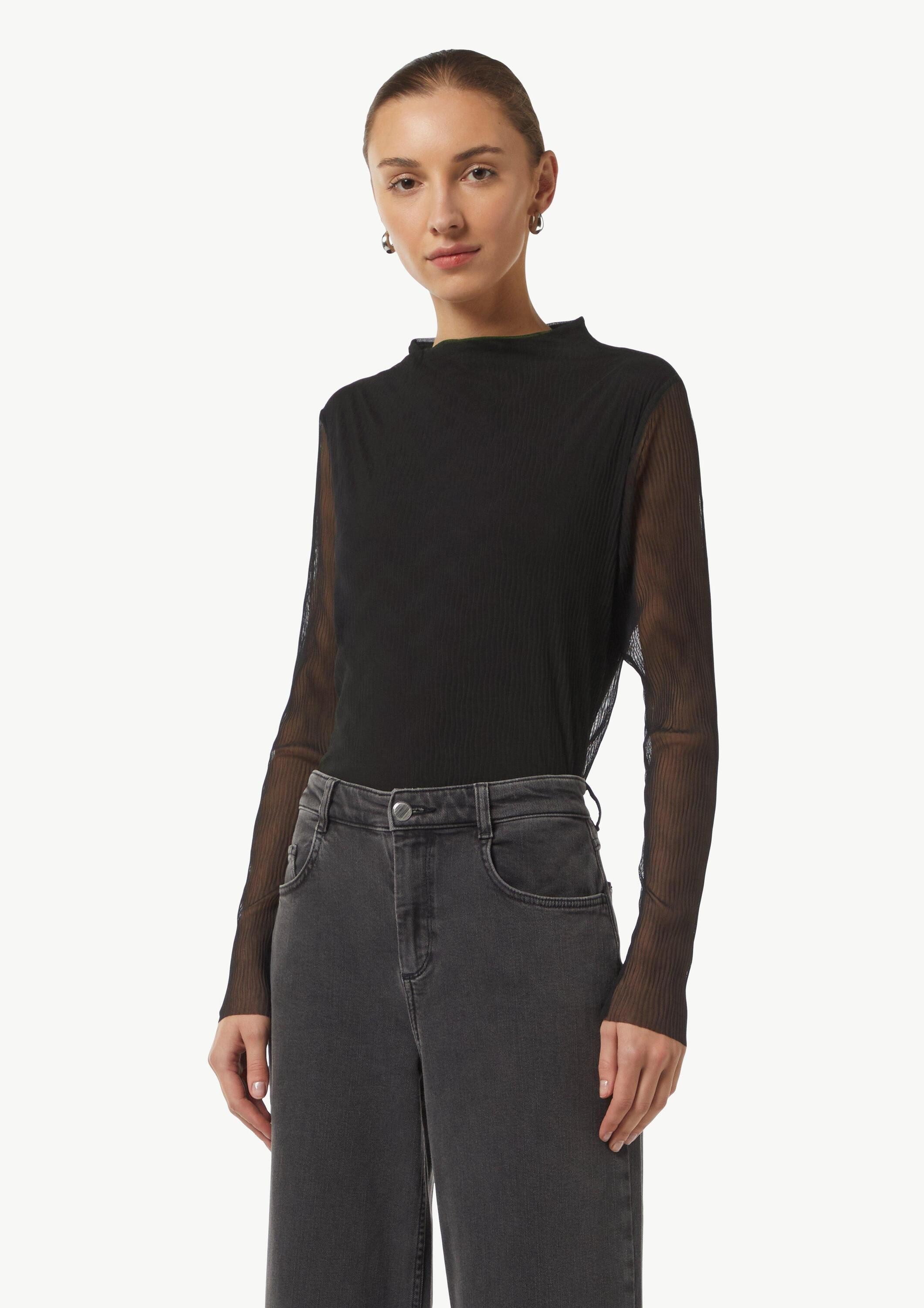 comma Langarmshirt T-Shirt Mesh-Longsleeve mit Plisseestruktur günstig online kaufen