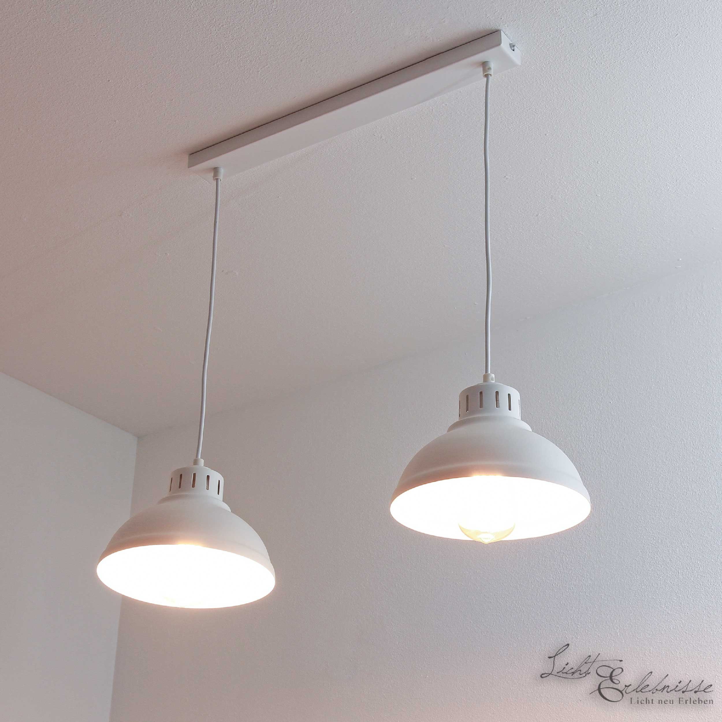 Licht-Erlebnisse Pendelleuchte SVEN, ohne Leuchtmittel, Hängelampe Esszimmer Weiß 2-flammig E27 Metall Vintage Design