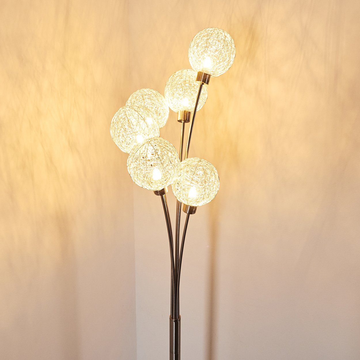 hofstein Stehlampe »Lerici« stufenlos dimmbar, Nickel-matt/Silberfarben, ohne Leuchtmittel, Stehleuchte, mit 6 Drahtkugeln, 6xG9,mit Fußschalter am Kabel – Bild 5 von 5