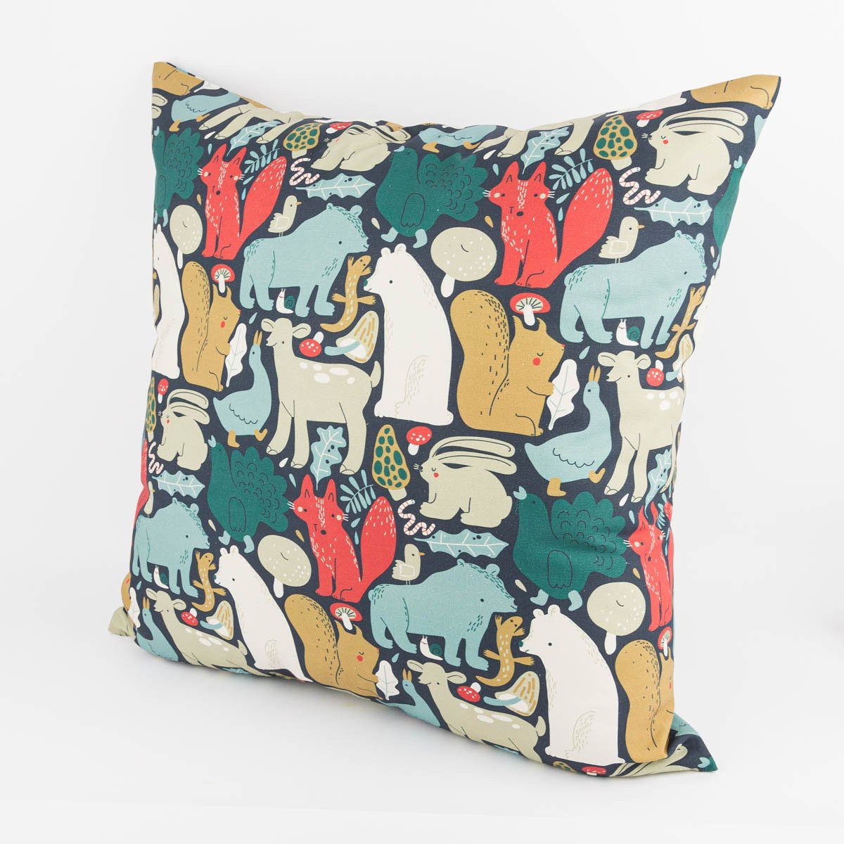 SCHÖNER LEBEN. Dekokissen Kissenhülle Waldtiere Scandi blau rot beige 40x40cm, made in Germany,handmade,Digitaldruck