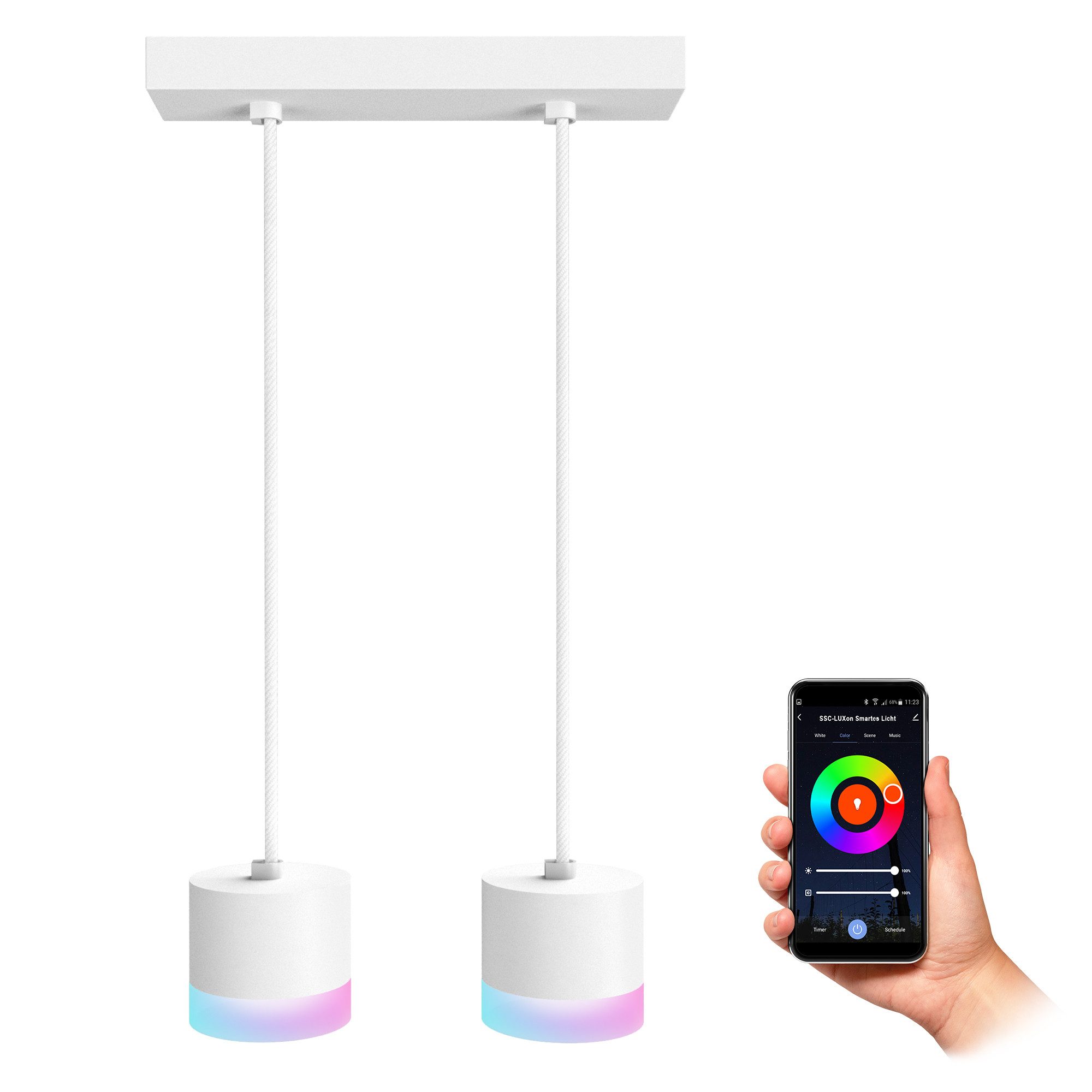 SSC-LUXon LED-Hängeleuchte VORA Hängeleuchte 2-flammig mit Smart GX53 LED 6W RGBW WLAN, Smart
