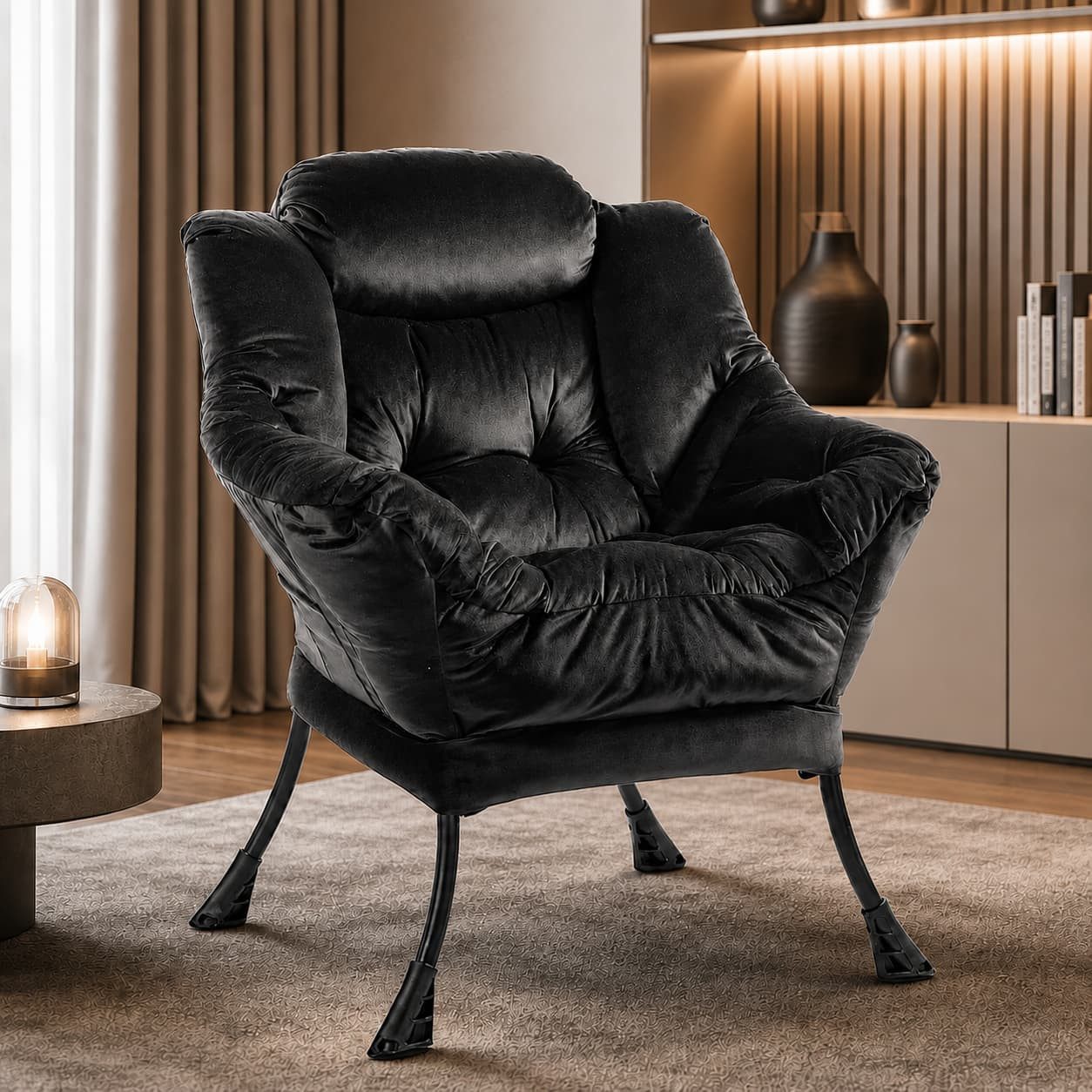 ANYSUN Loungesessel Relaxsessel aus Samt mit Nackenstütze, ergonomisch weich gepolstert (Sessel mit optionalem Fußhocker, Relaxsessel), Kompakter Relaxsessel 75 x 80 x 85 cm, wahlweise mit Fußhocker