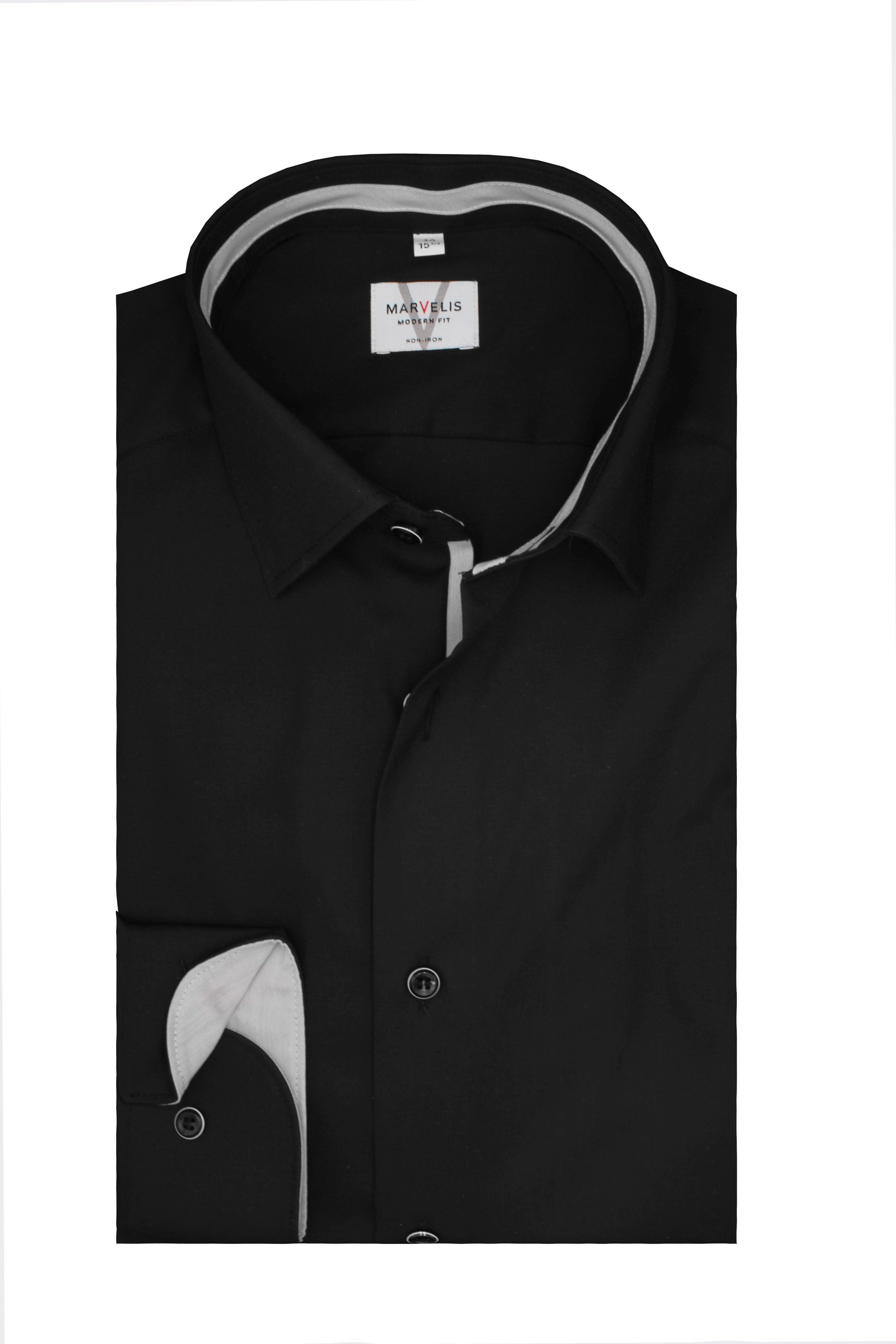 MARVELIS Langarmhemd Modern Fit, Langarm 64 cm, Bügelfrei, OHNE Brusttasche Einfarbig, 100 % Baumwolle