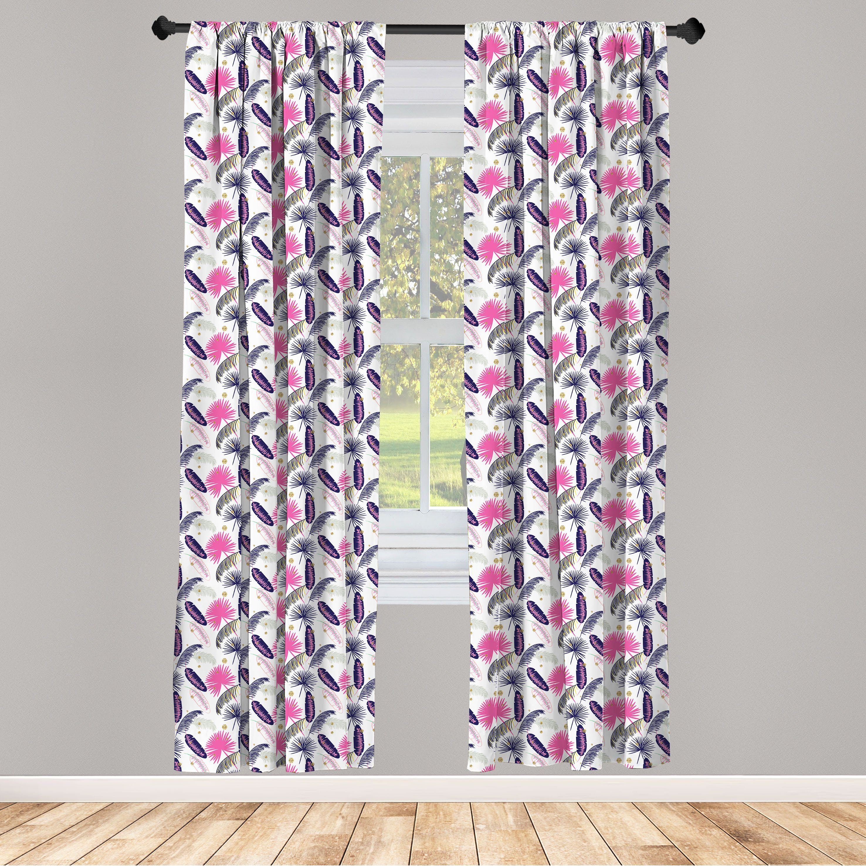 Gardine Vorhang für Wohnzimmer Schlafzimmer Dekor, Abakuhaus, Microfaser, Tropisch Coconut Fern Plumeria Blatt